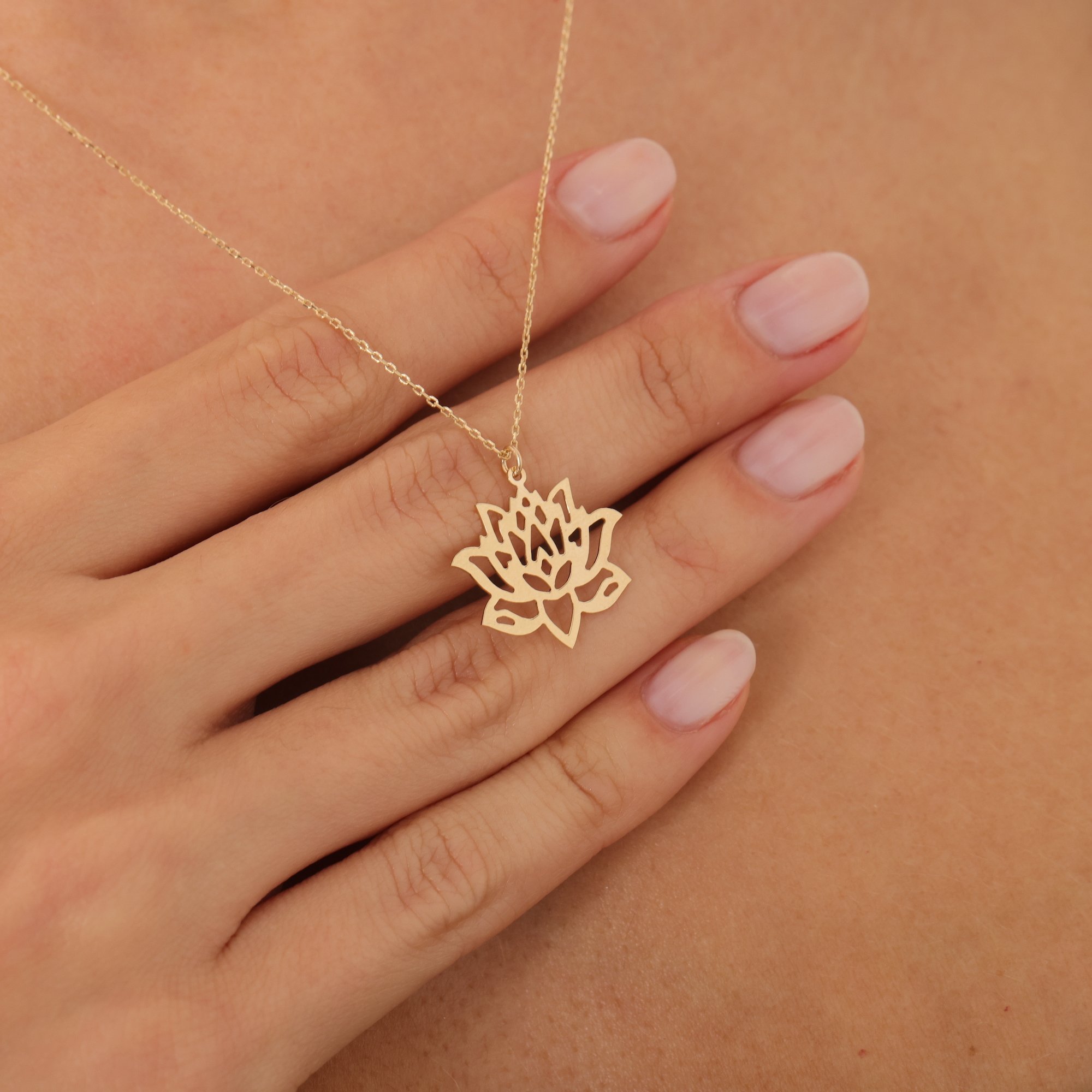 14 Carat Gold Large Lotus Necklace