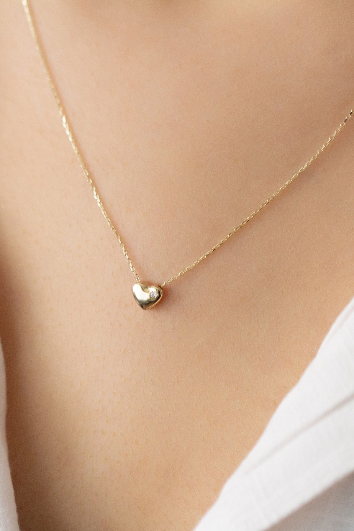Minimal Gold Heart Necklace with Stone