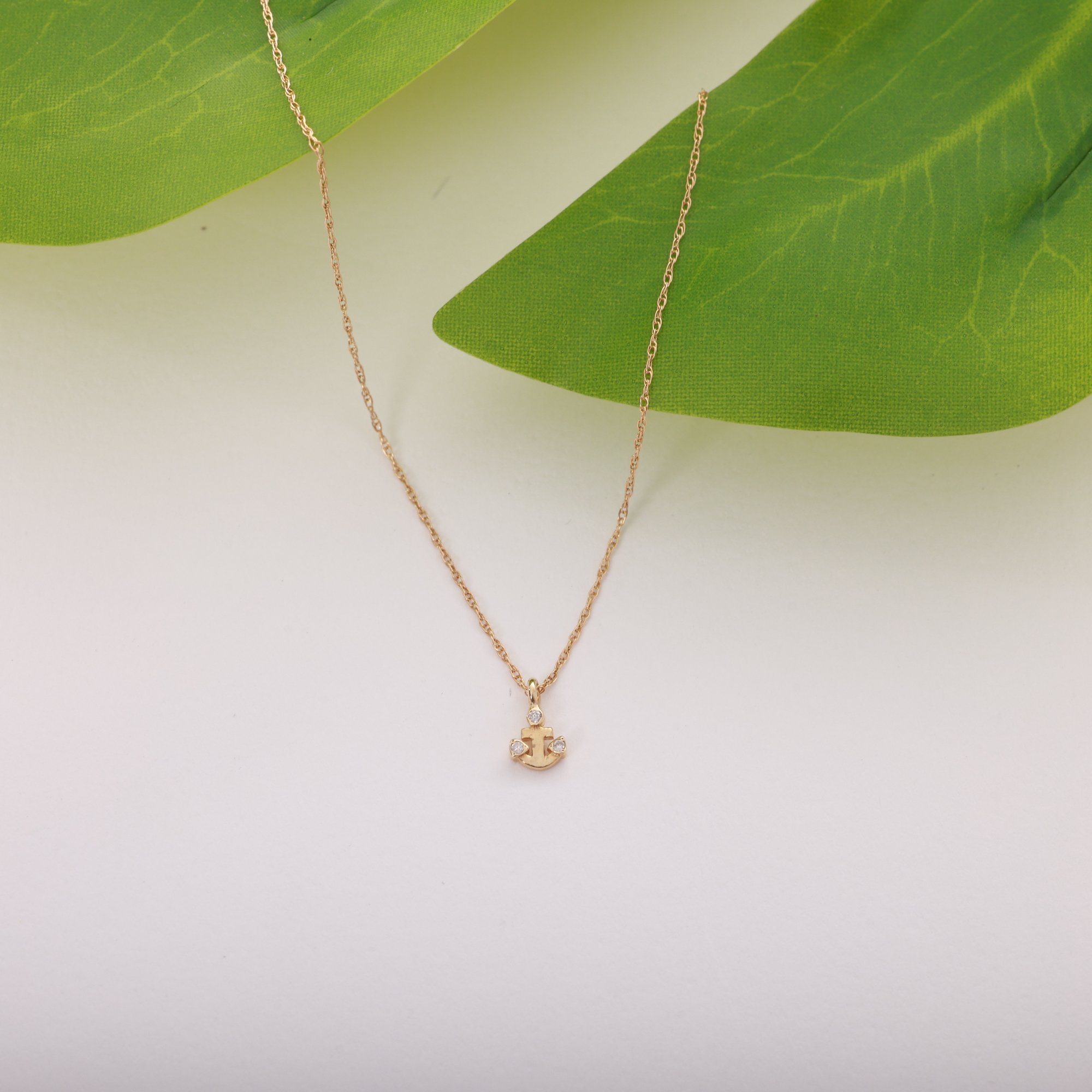 14 Carat Gold Minimal Anchor Stone Necklace