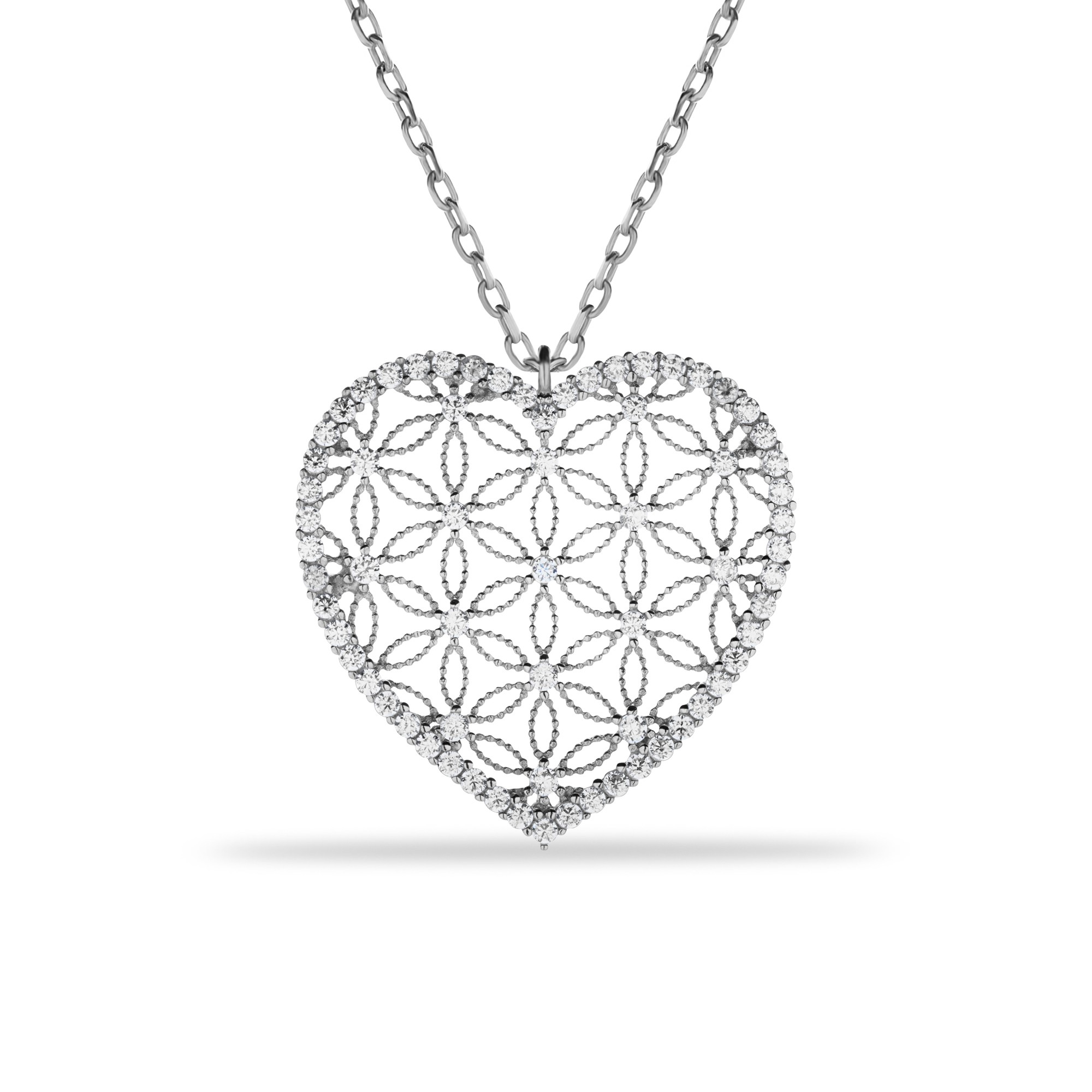 14 Carat Gold Heart Flower of Life Necklace