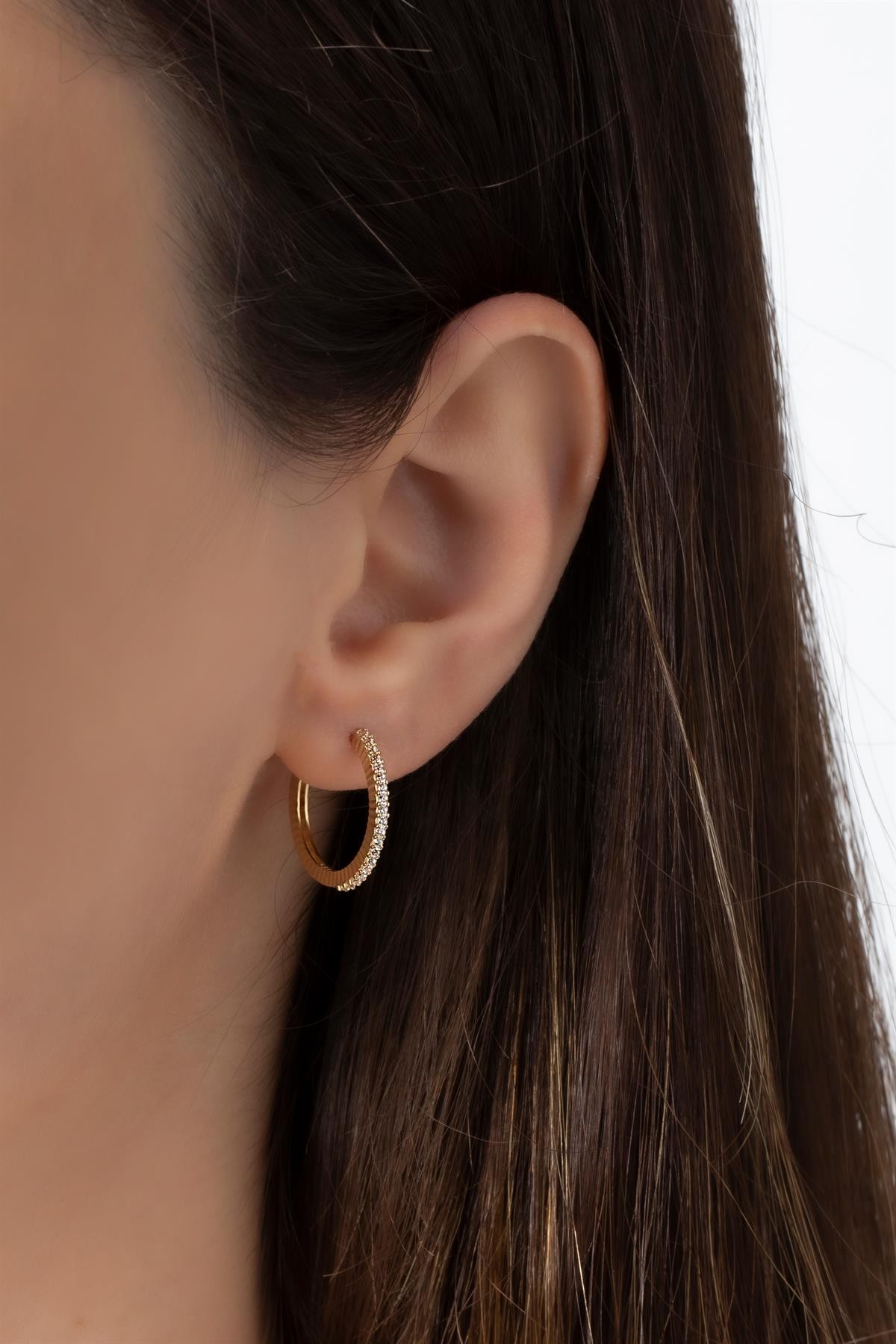 Gold Stone Hoop Earrings