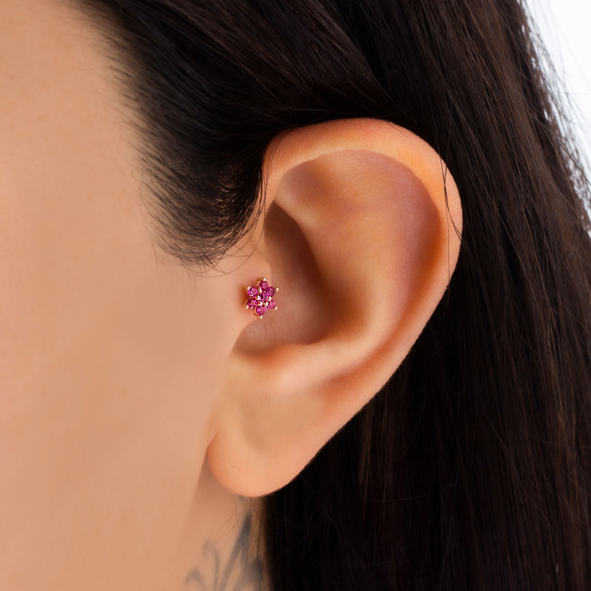 14 Carat Gold Ruby Stone Star Piercing