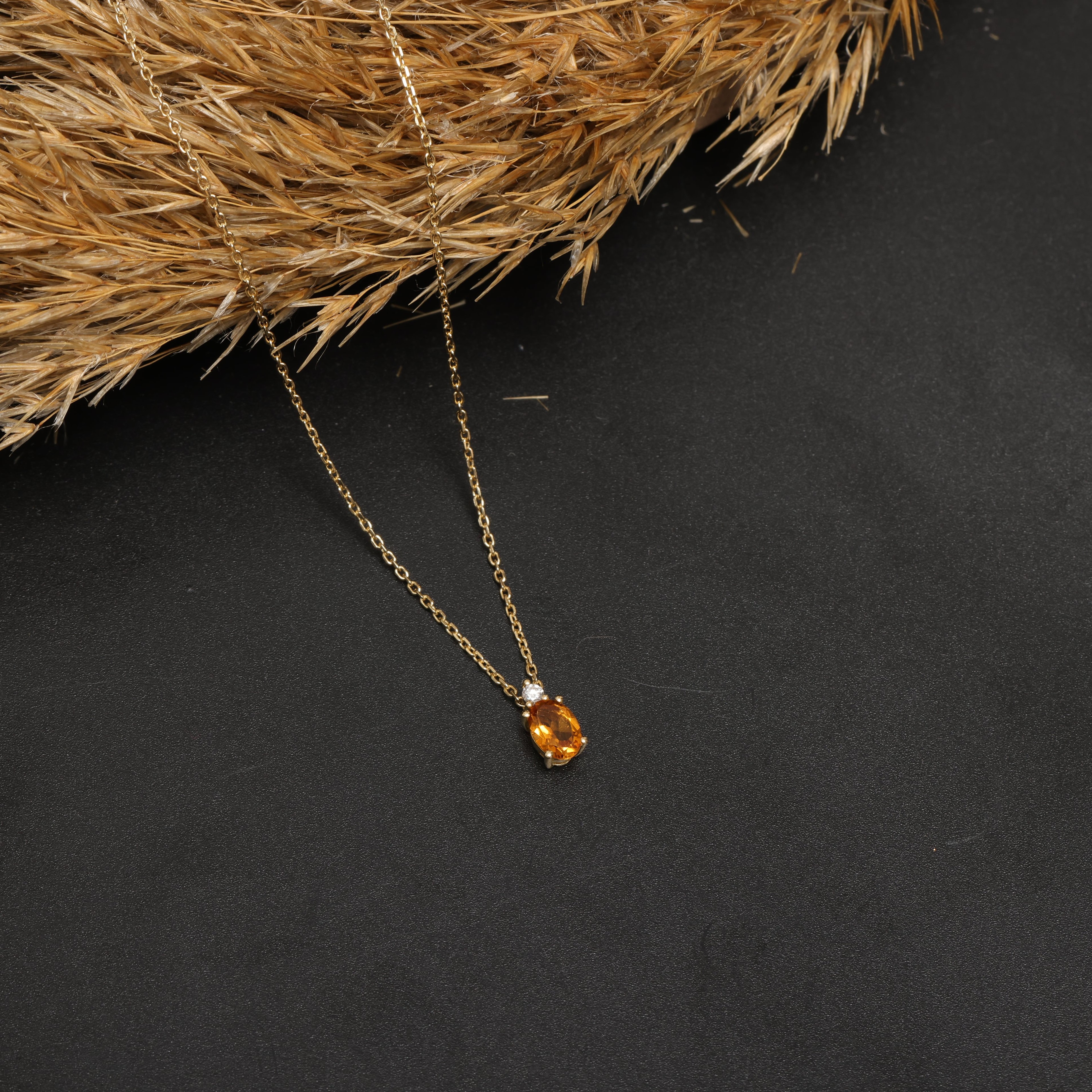 14 Carat Gold Tourmaline Stone Diamond Necklace
