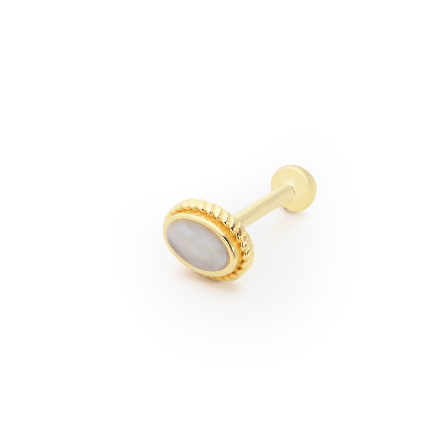 14 Carat Gold Oval White Enameled Piercing