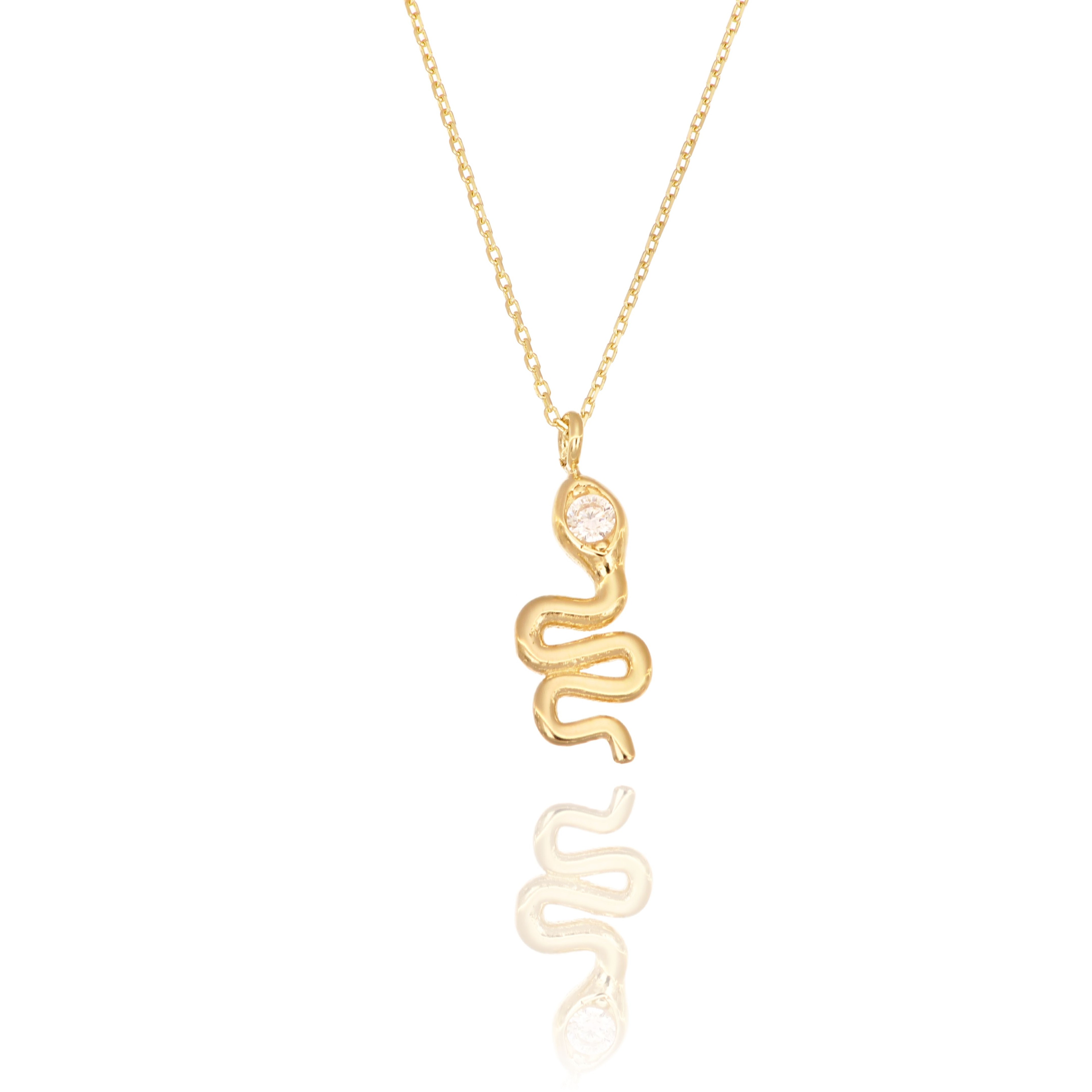 14 Carat Gold Zircon Stone Snake Pendant