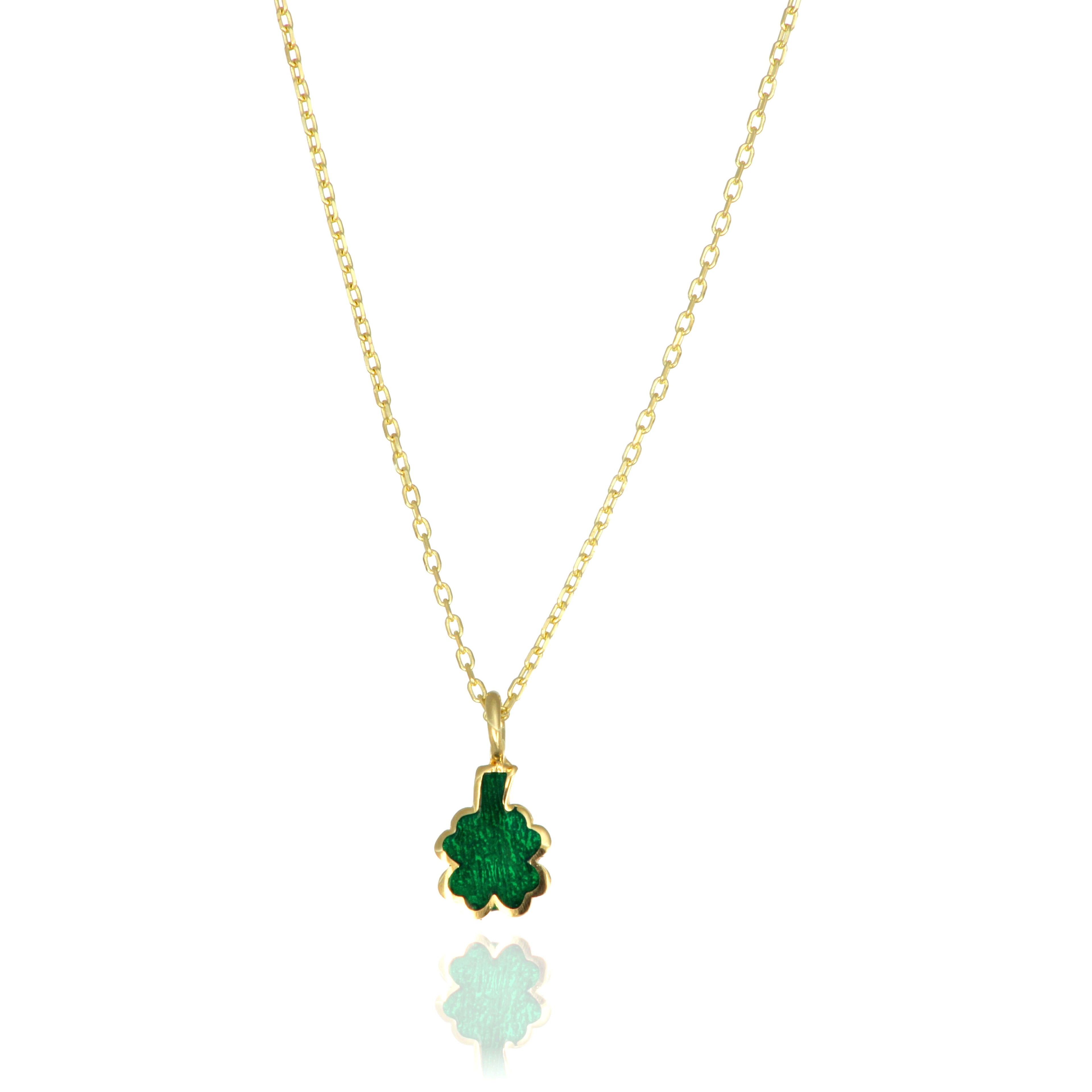 14 Carat Gold Green Enameled Clover Pendant