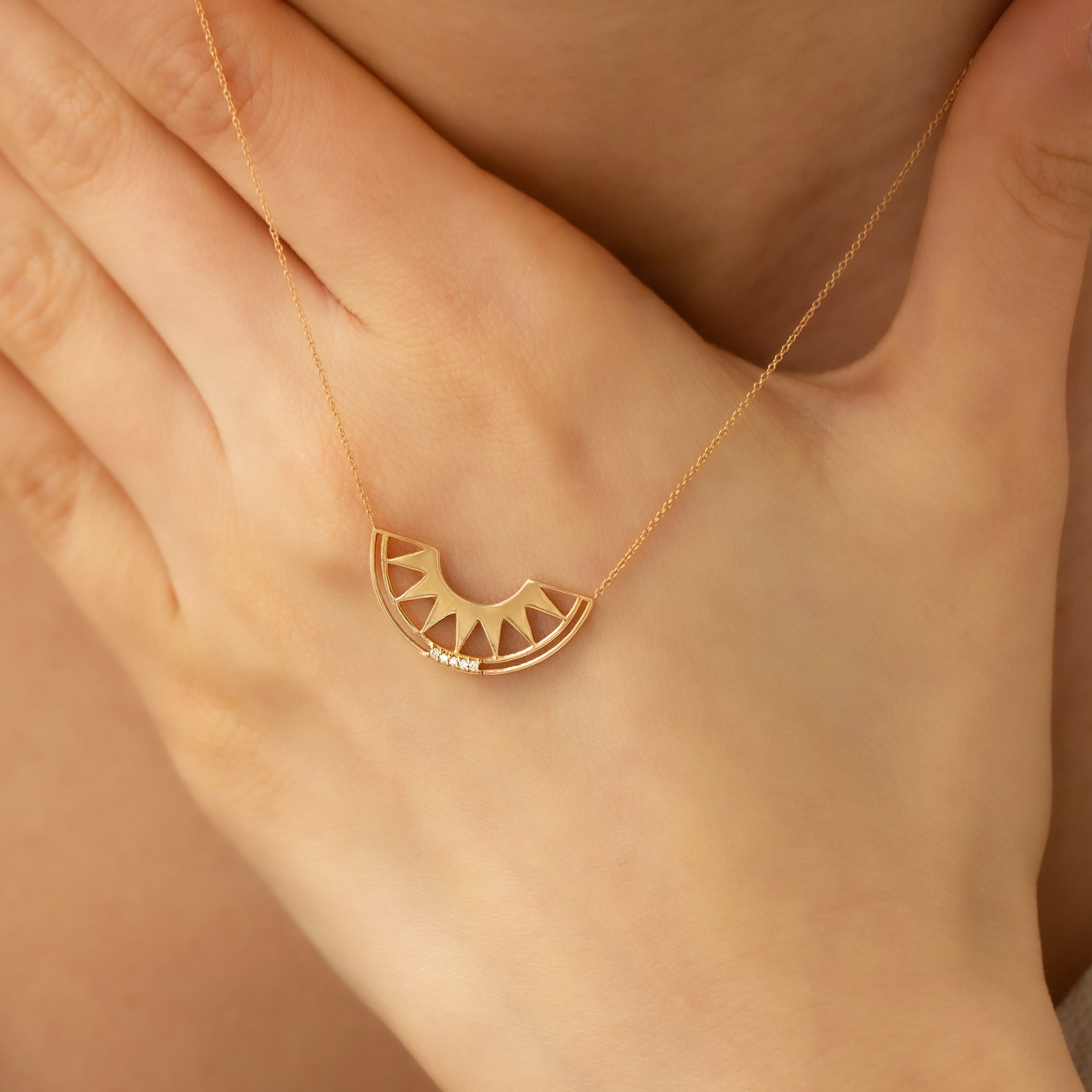 Gold Design Ring Sun Beam Necklace