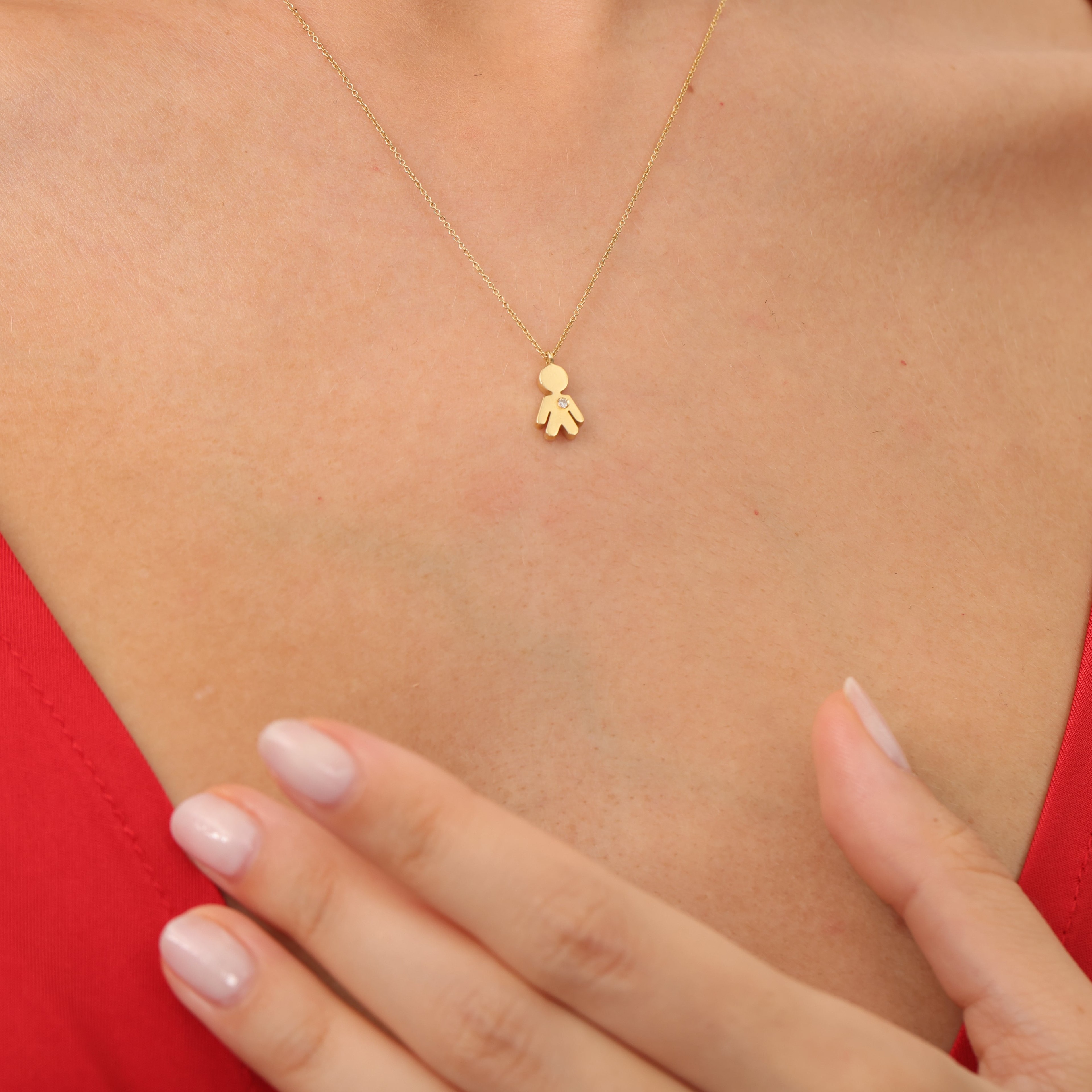 Gold Boy Figure Diamond Stone Necklace