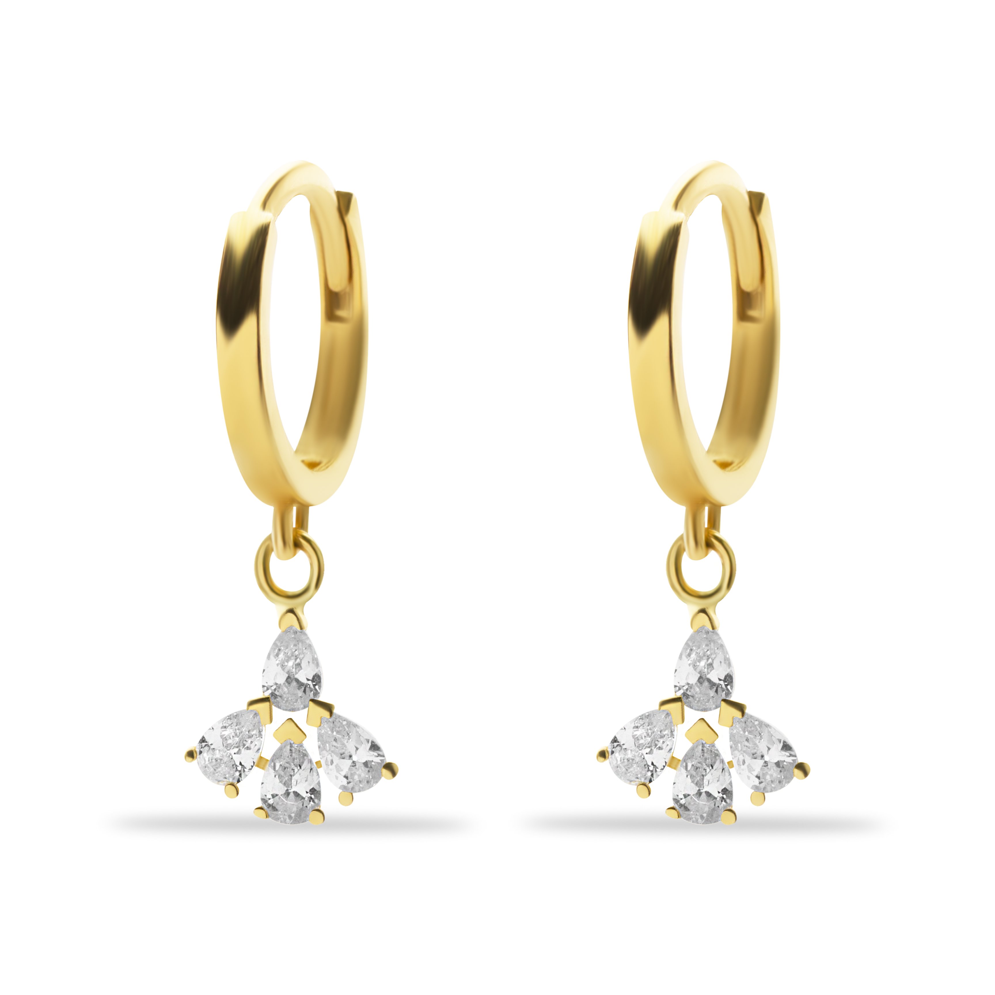 14 Carat Gold 3 Drop Stone Dangle Earrings