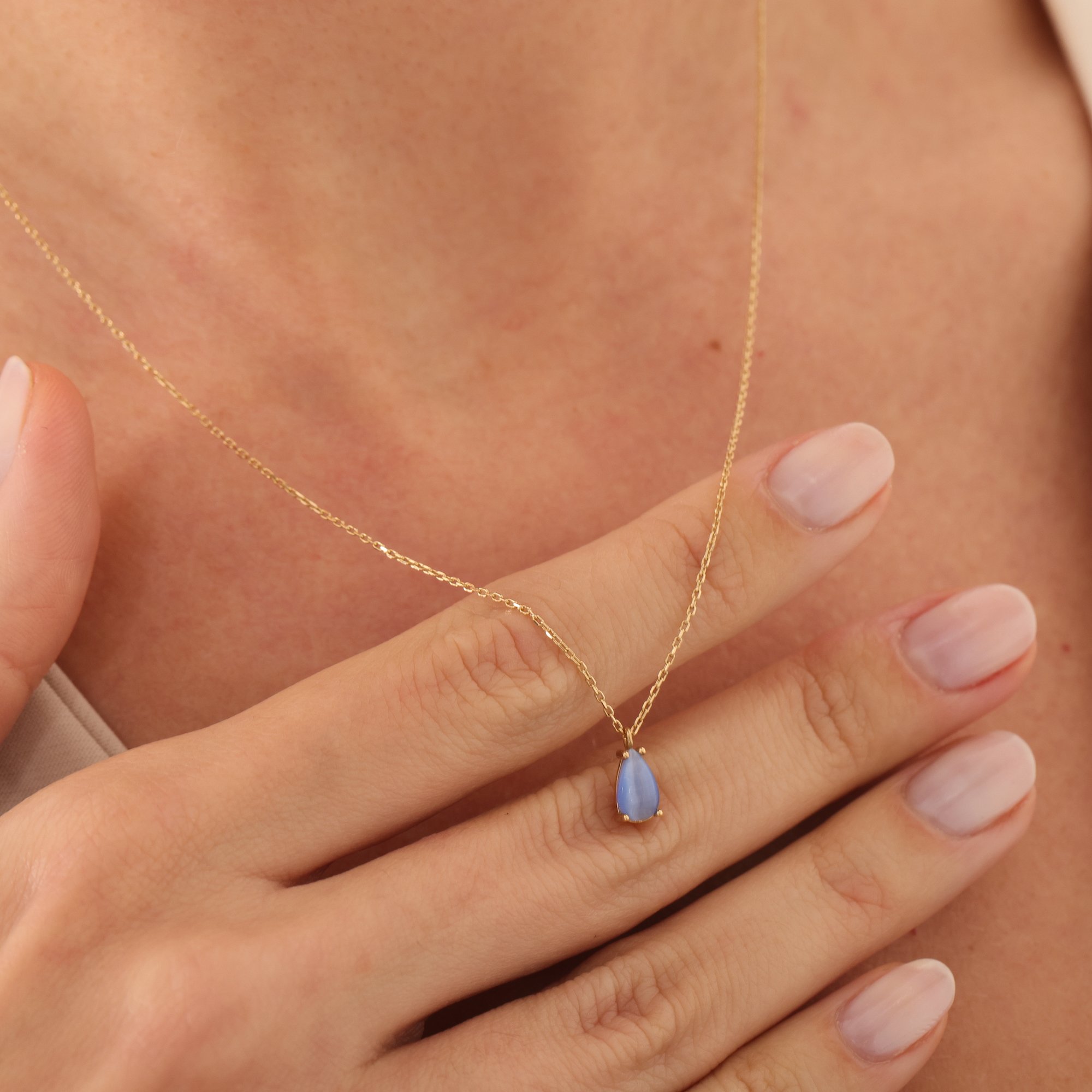 14 Carat Gold Blue Opal Stone Necklace