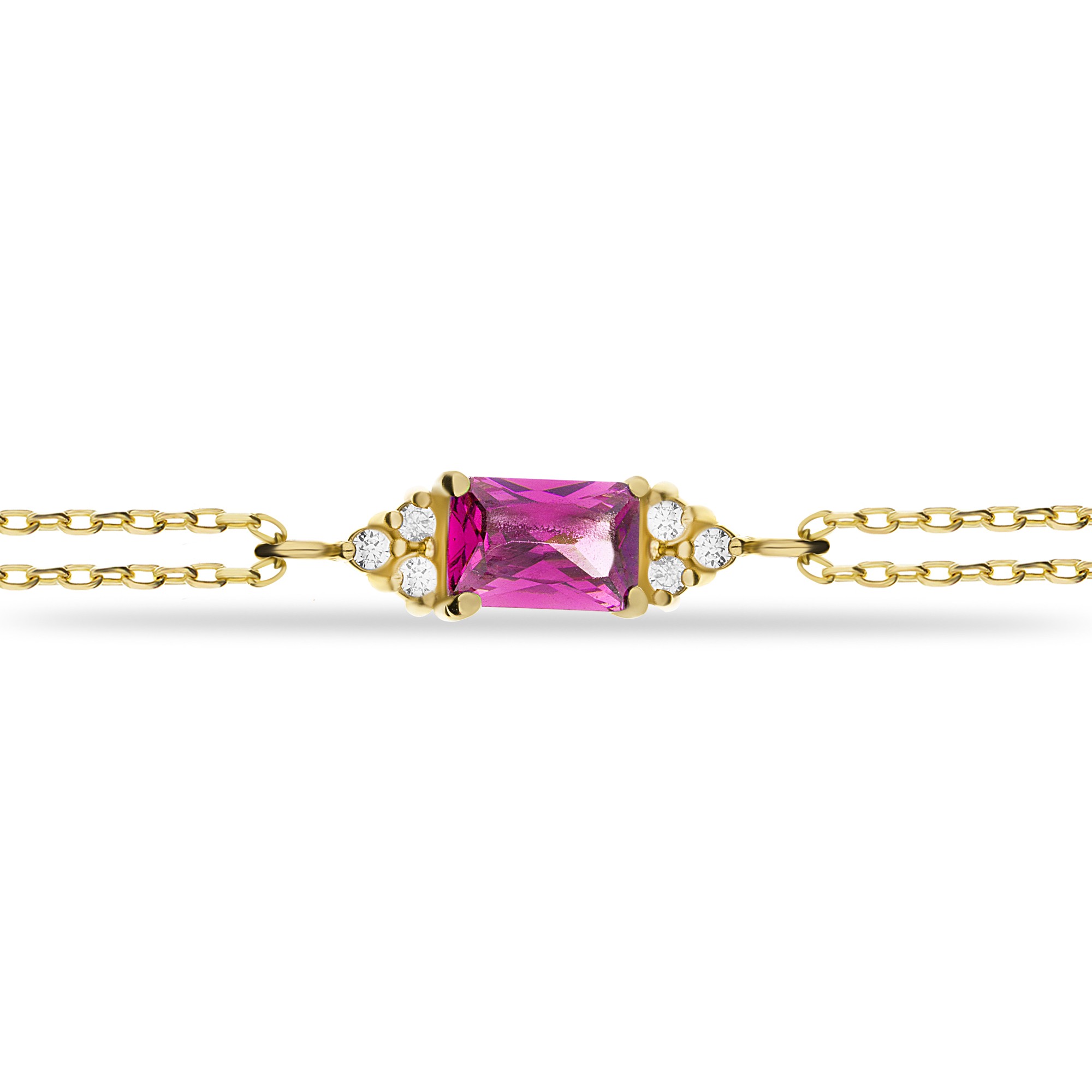 14 Carat Gold Ruby Stone Baguette Bracelet