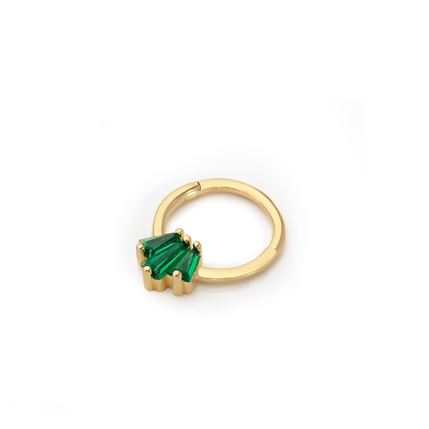 14 Carat Gold Baguette Stone Emerald Helix Piercing
