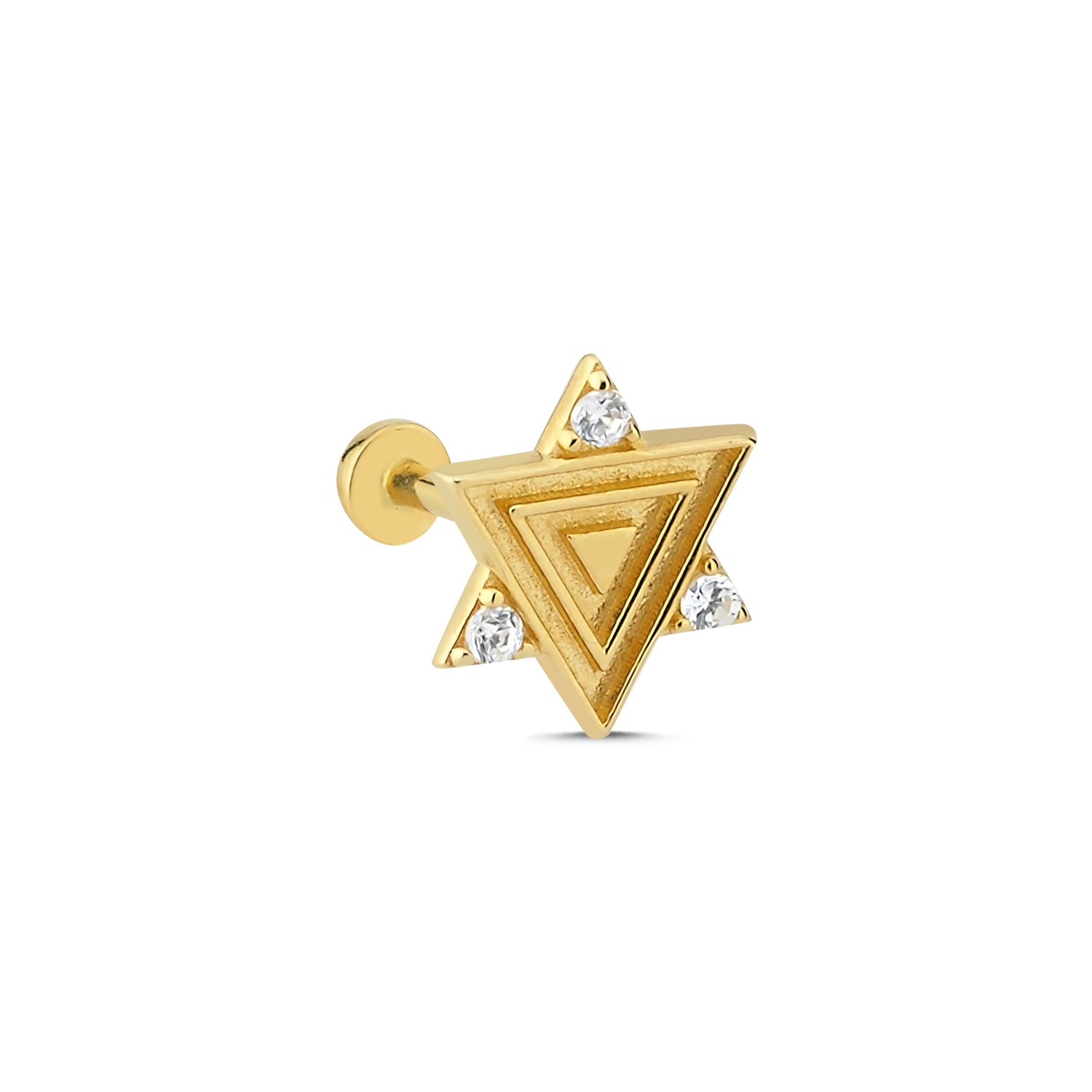 14 Carat Gold Triangle Stone Labyrinth Design Piercing