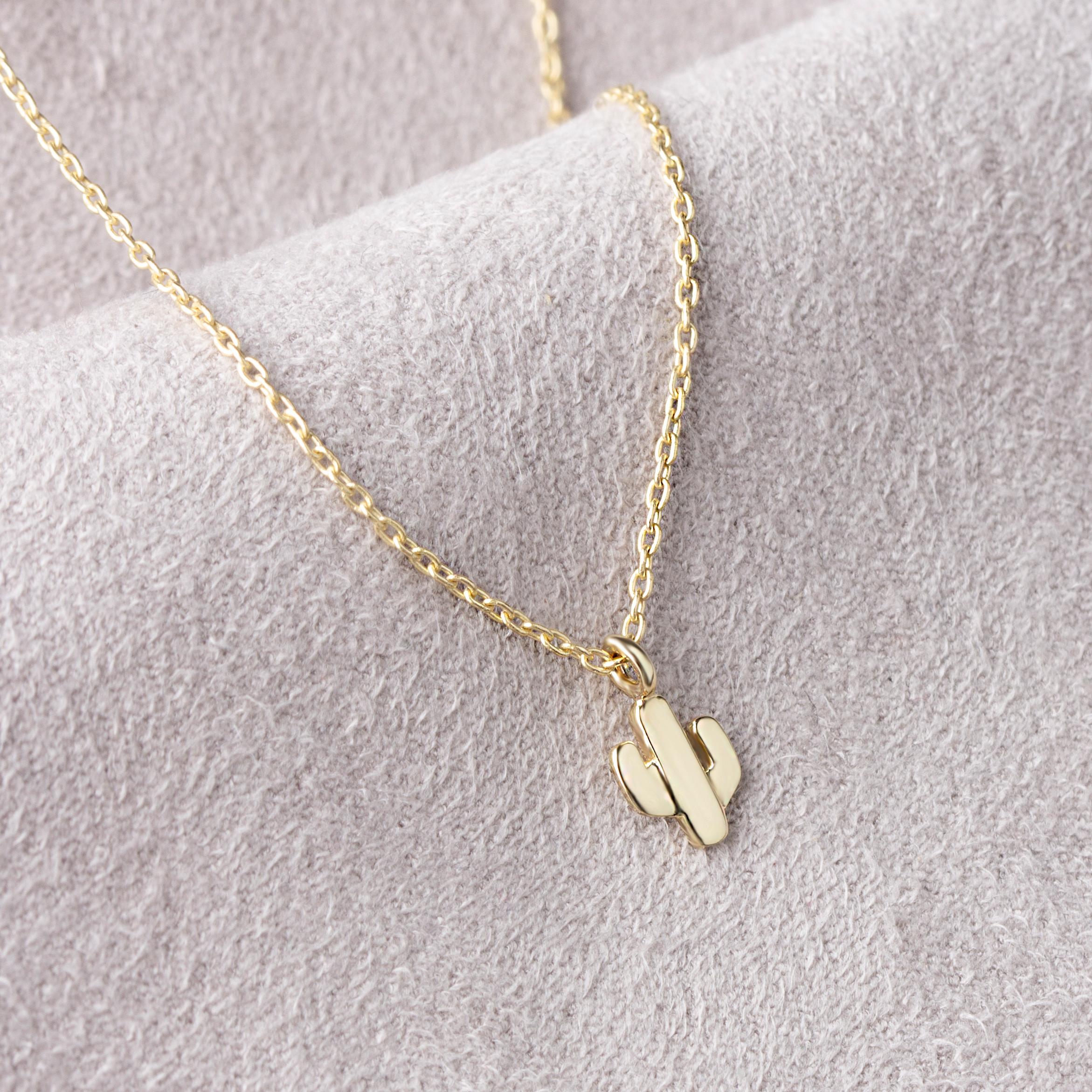 14 Carat Gold Minimal Cactus Necklace