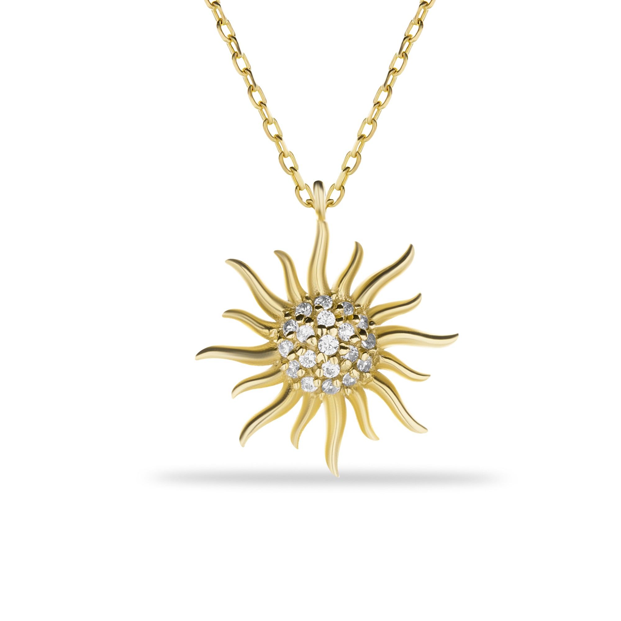 14 Carat Gold Stone Sun Necklace