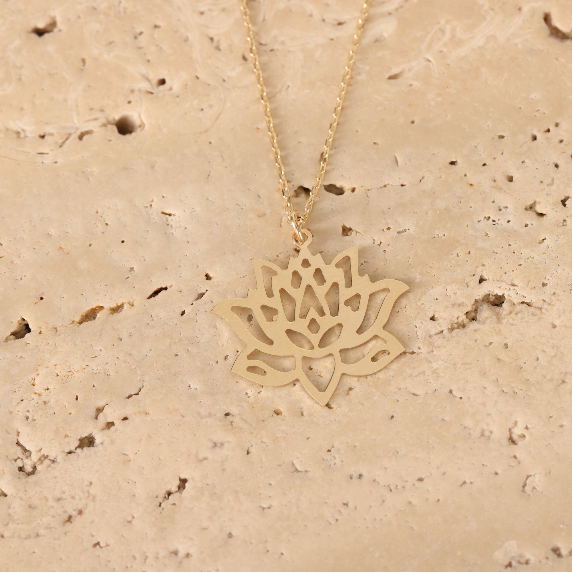 14 Carat Gold Large Lotus Necklace