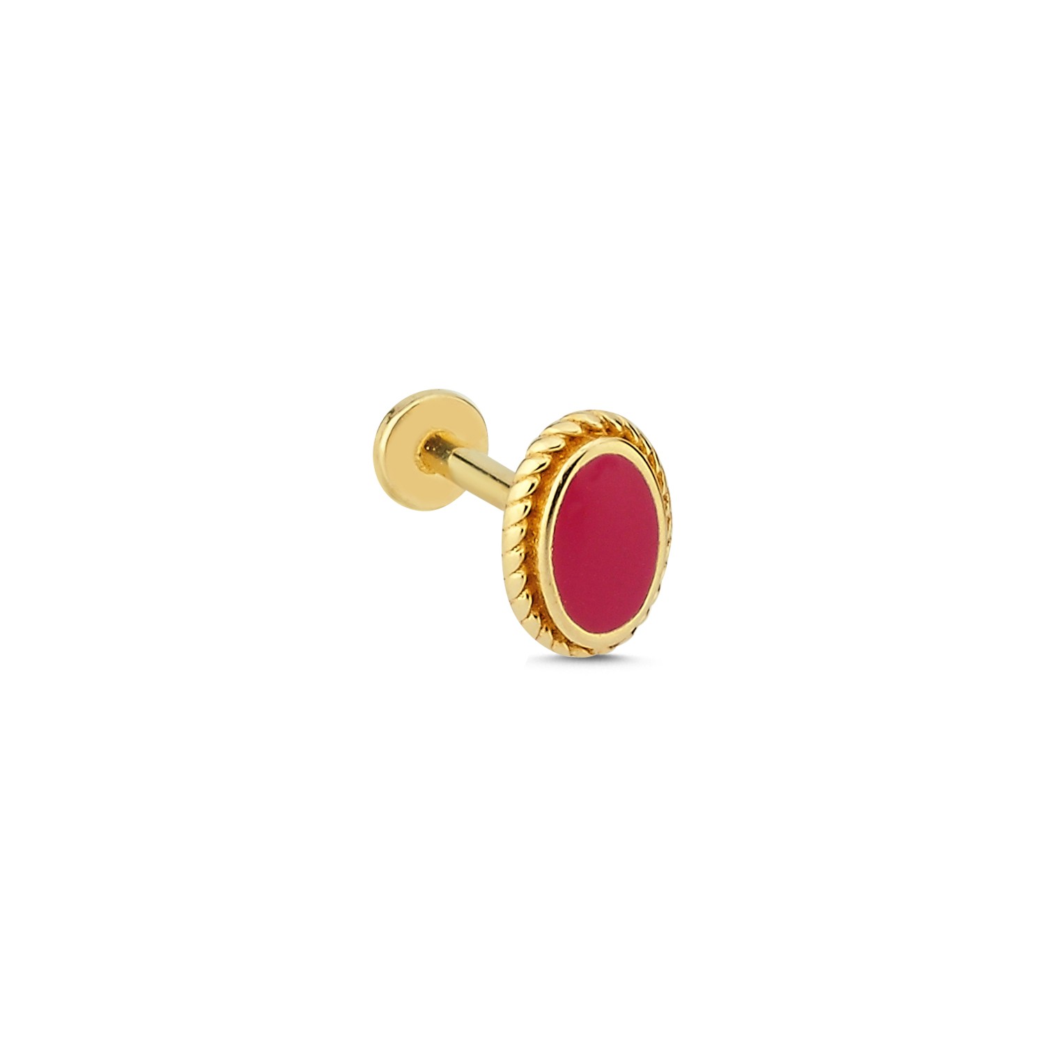 14 Ayar Altın Oval Pembe Mineli Piercing