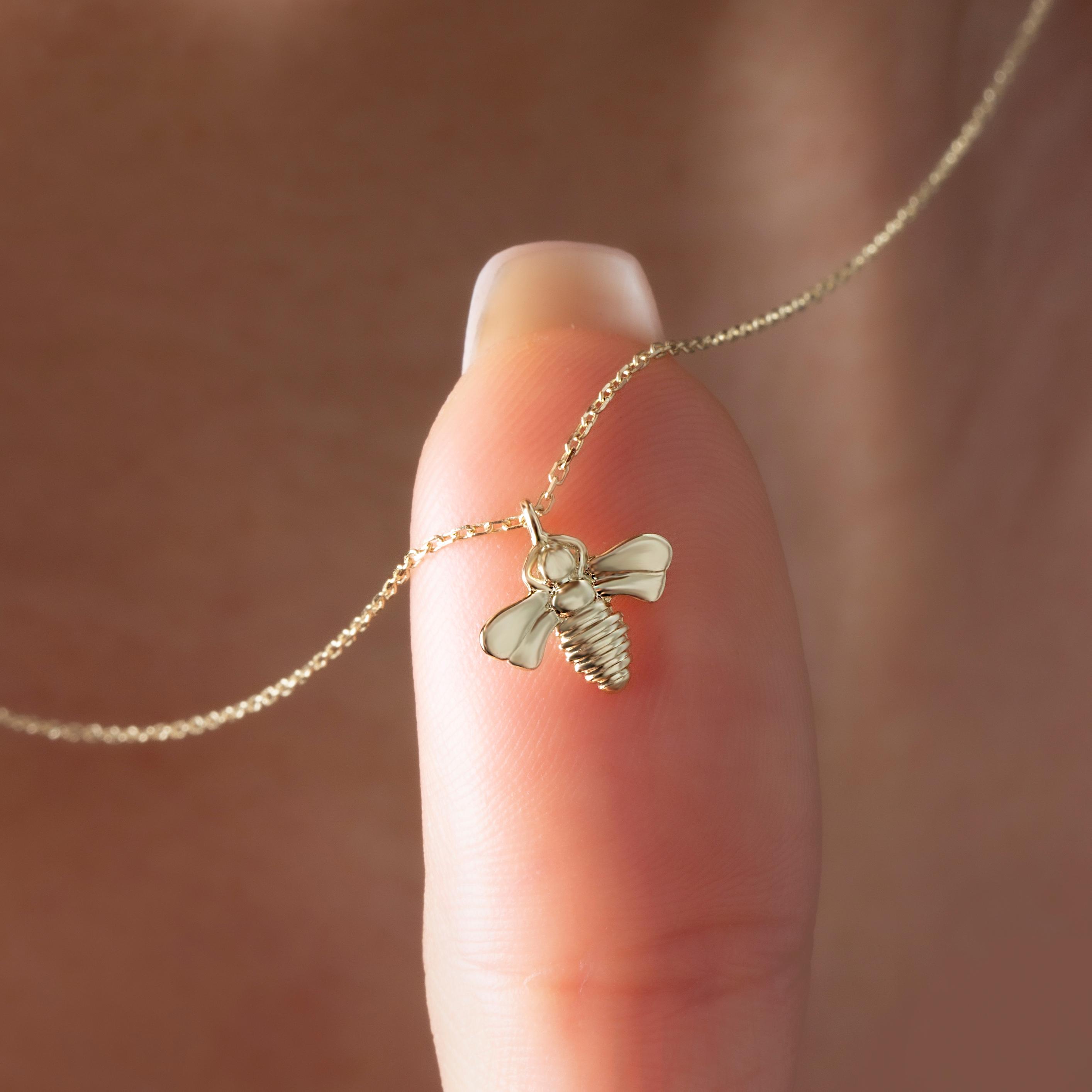 14 Carat Gold Minimal Bee Necklace