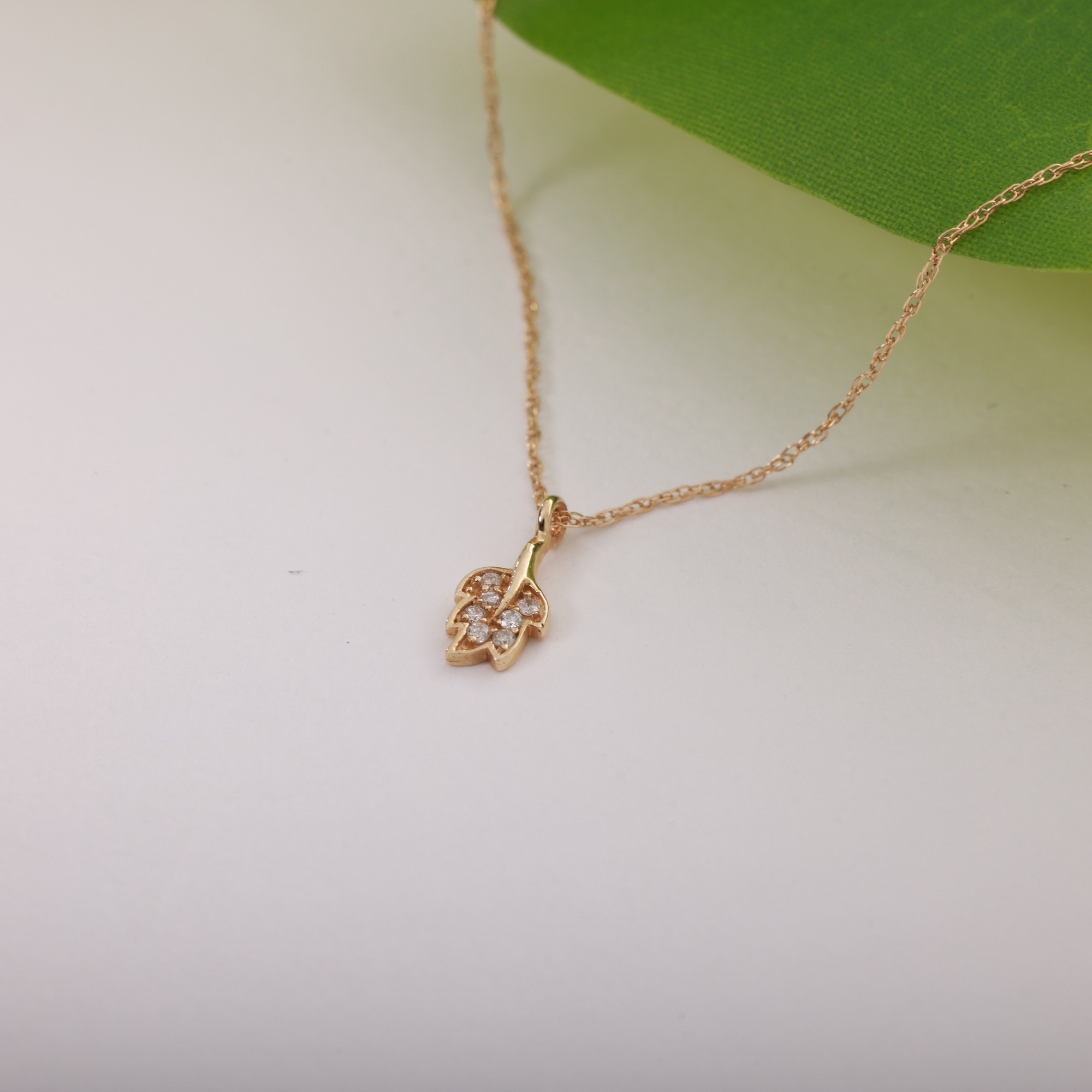 Minimal Leaf Necklace with 14 Carat Gold Stone