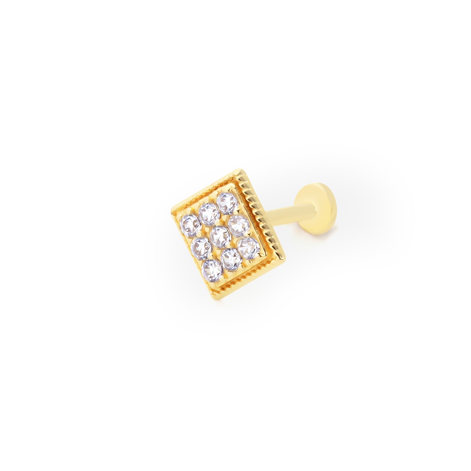 Elegant Square Piercing with 14 Carat Gold Zircon Stone