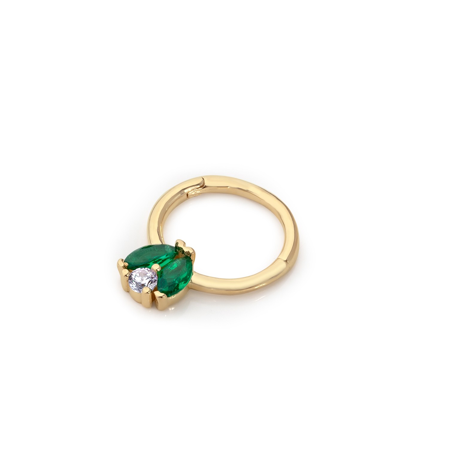 14 Carat Gold Tria Emerald Stone Helix Piercing