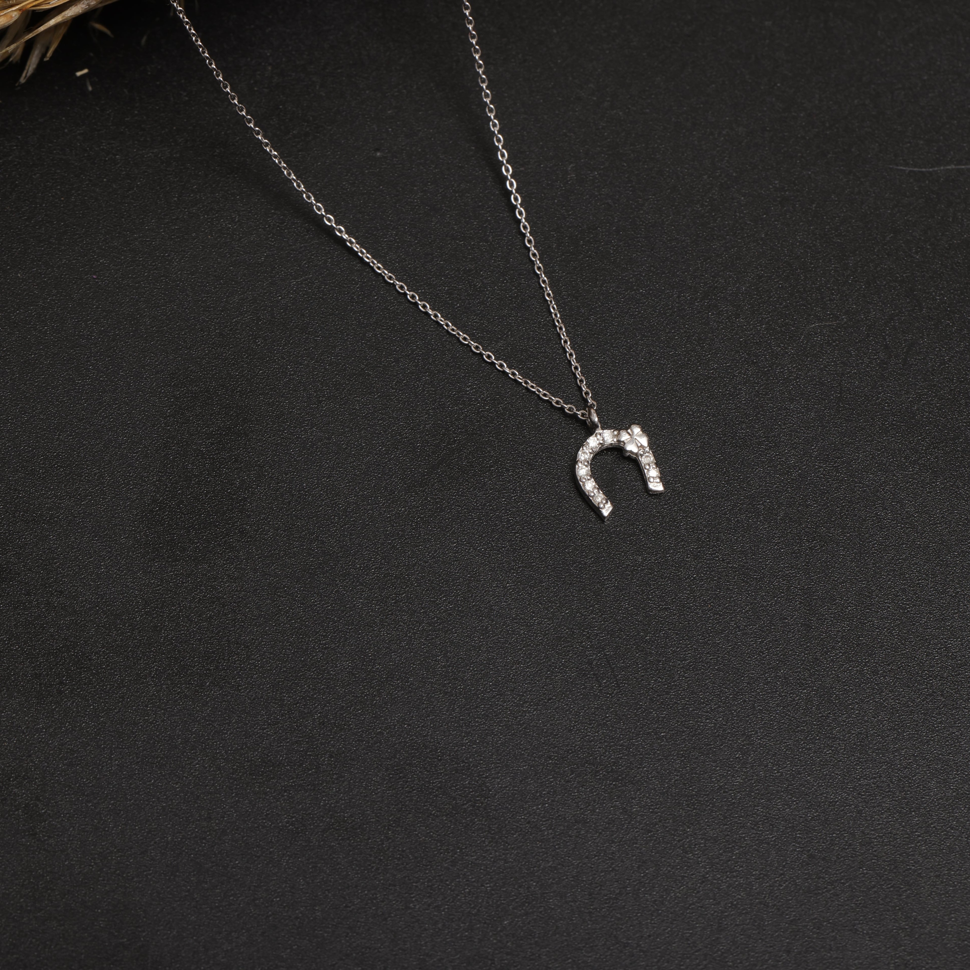 Horseshoe Diamond Necklace with Gold Heart Detail