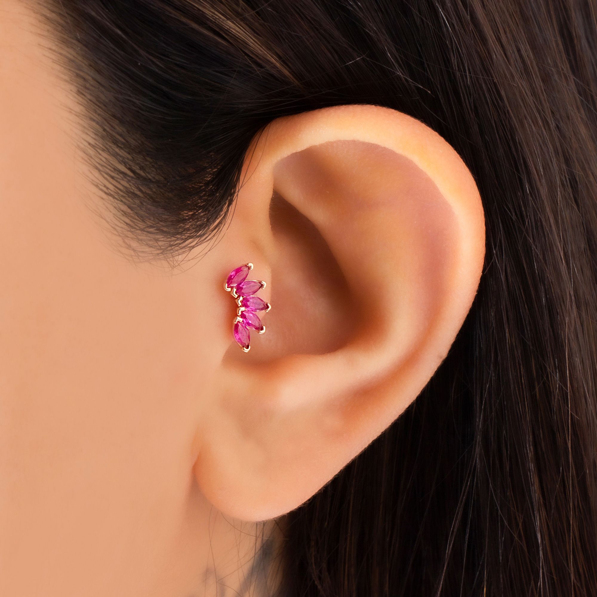 14 Carat Gold Ruby Stone 5-Piece Marquise Piercing