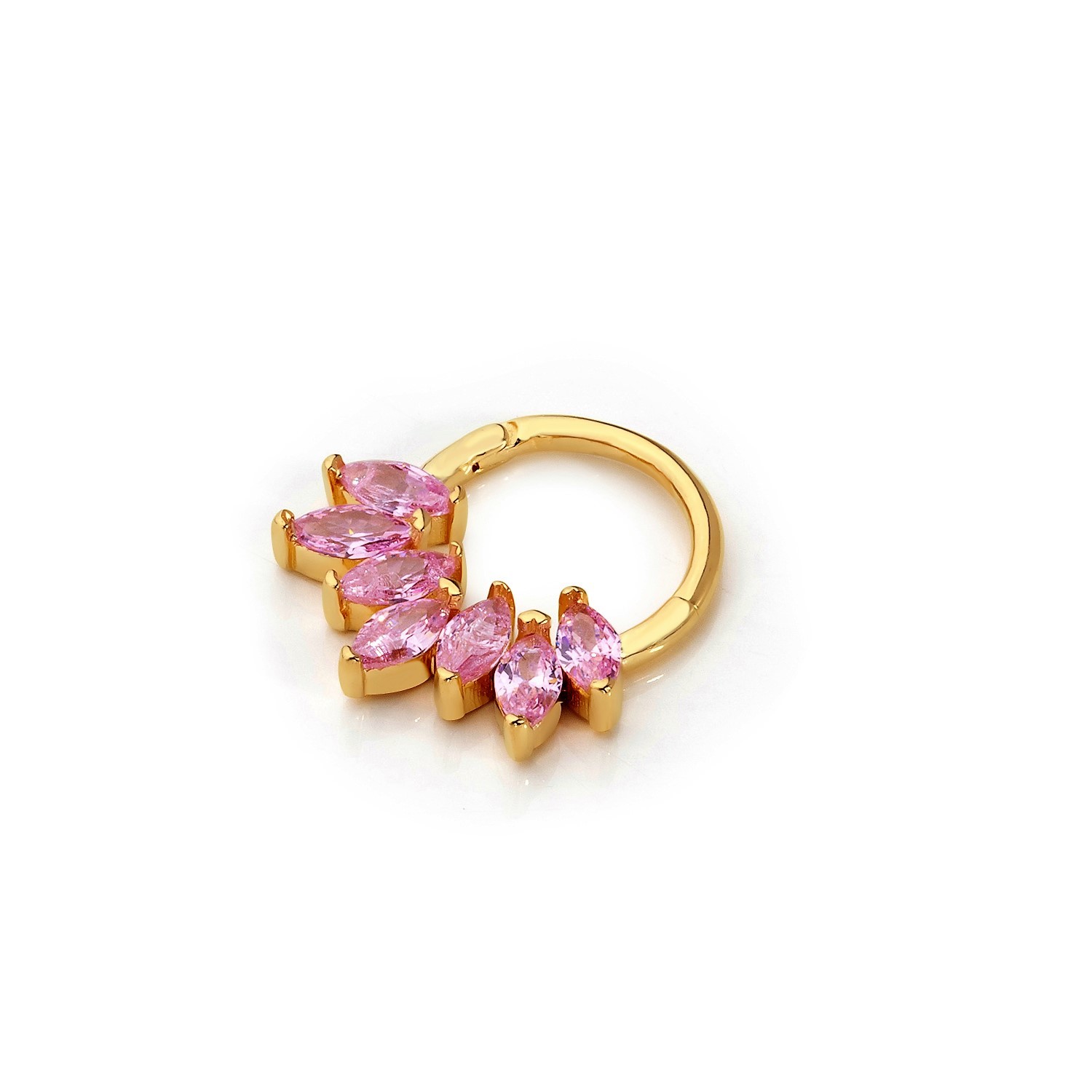 14 Carat Gold Emerald Pink Stone Design Helix Piercing