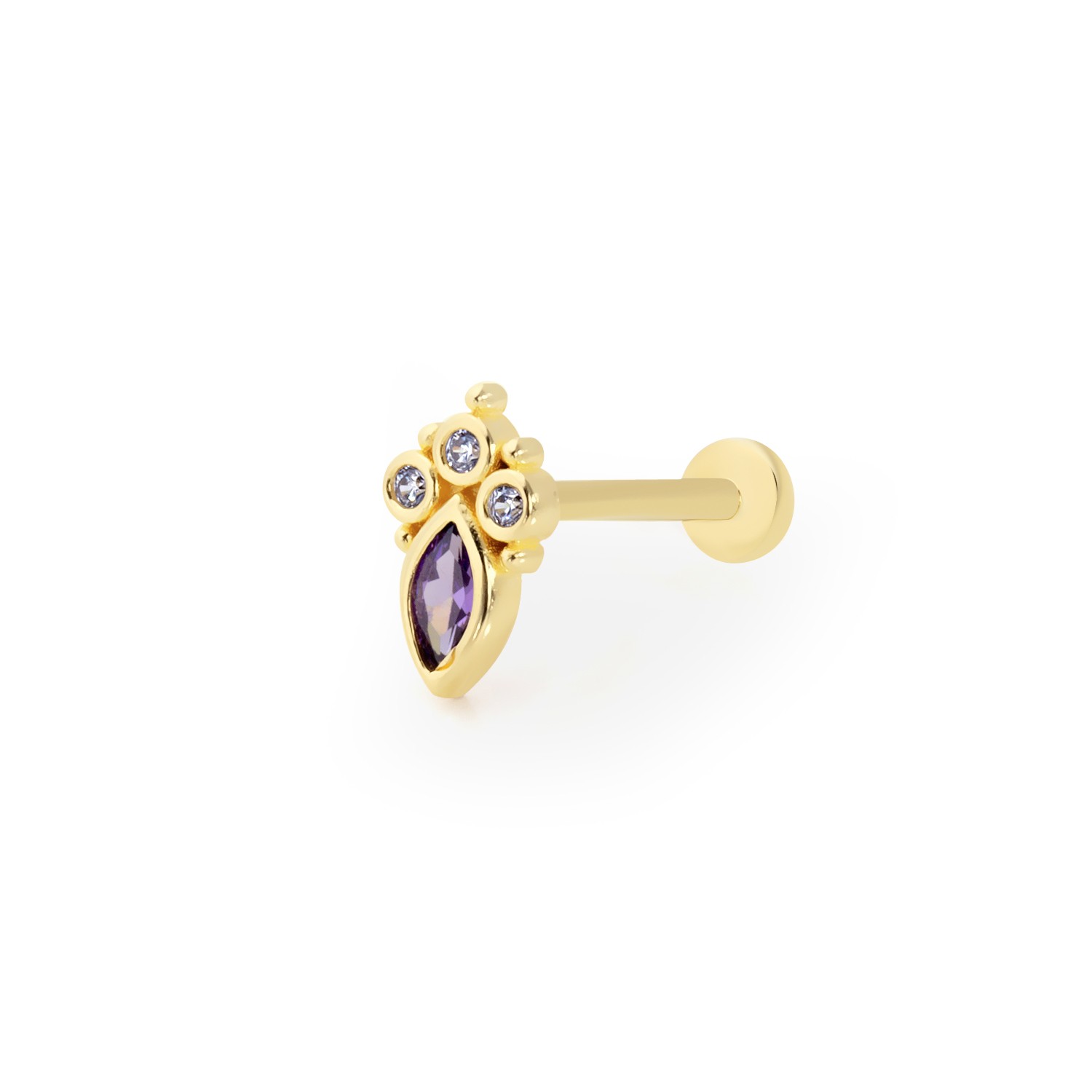 14 Carat Gold Amethyst Stone Design Piercing