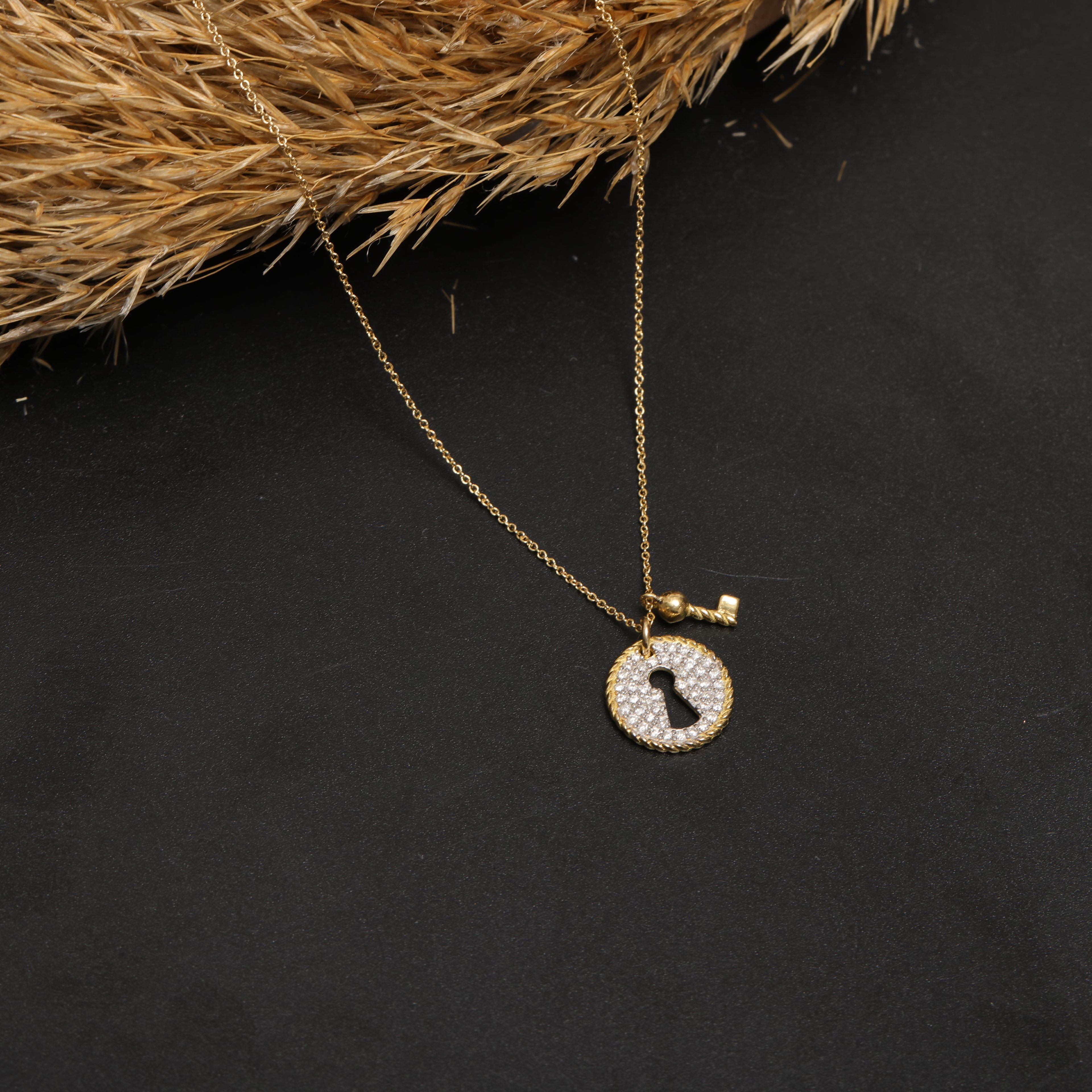 Diamond Necklace with Gold Key