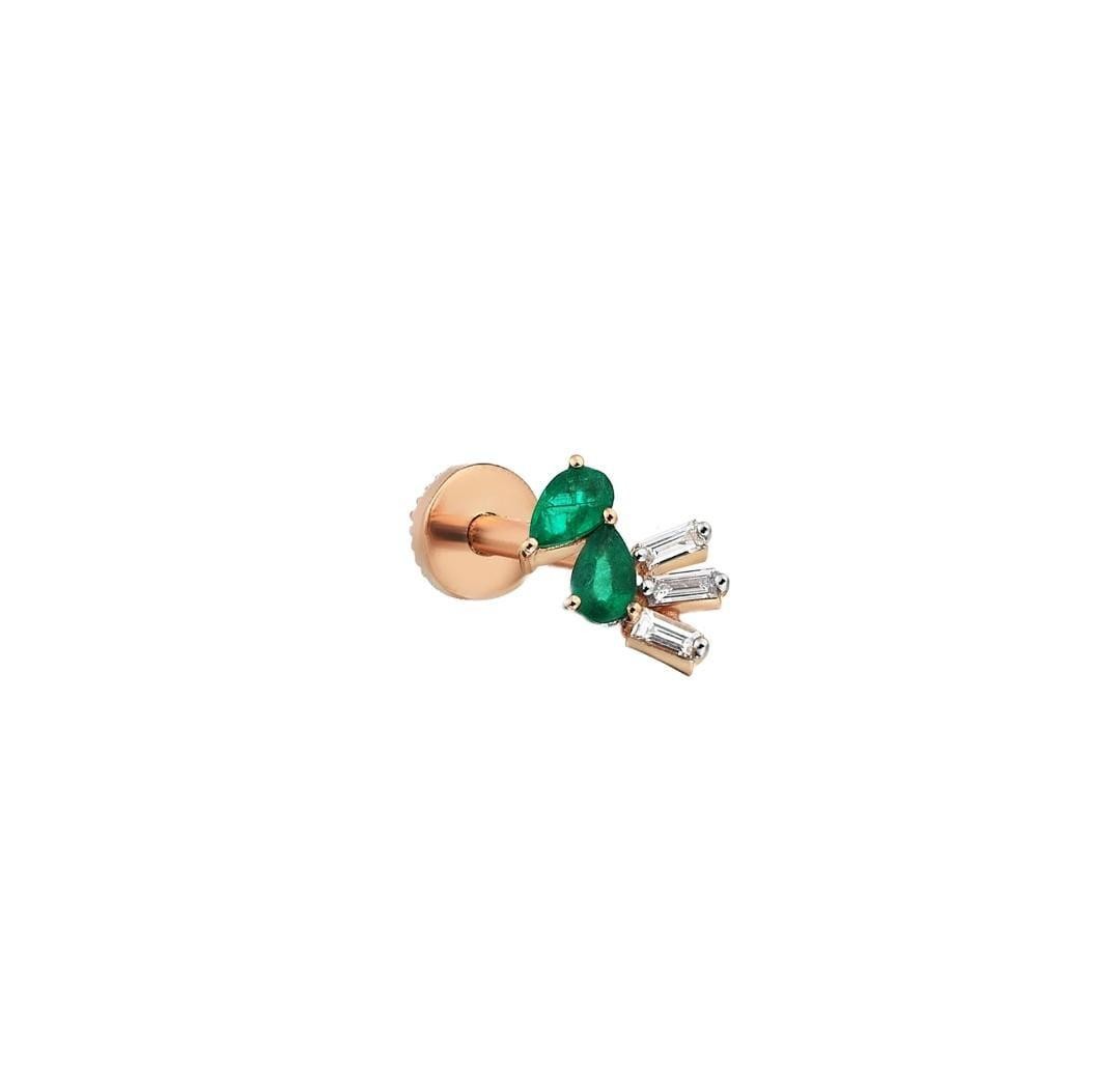 14 Carat Gold Emerald Drop Stone Design Piercing