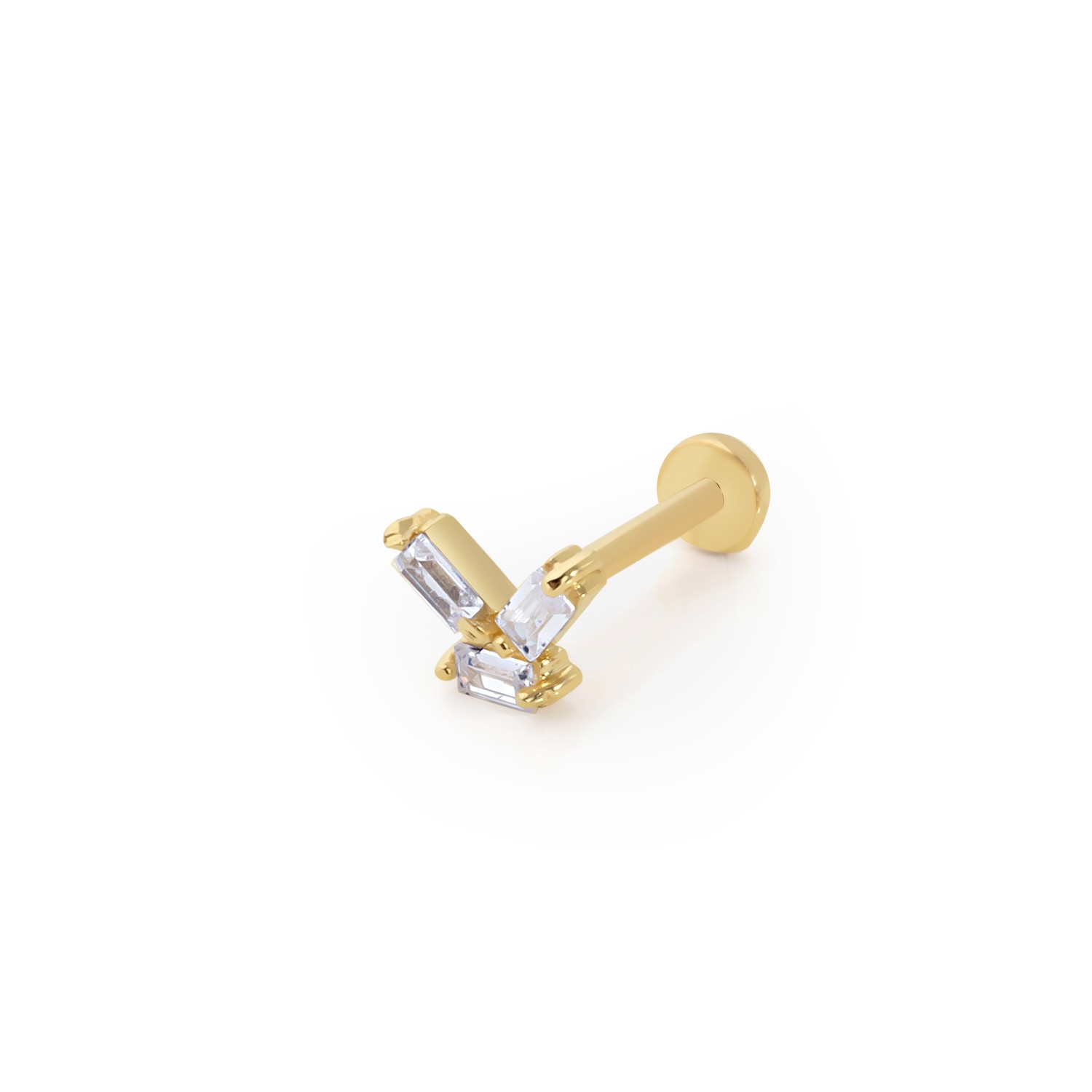 14 Carat Gold Baguette Stone Piercing