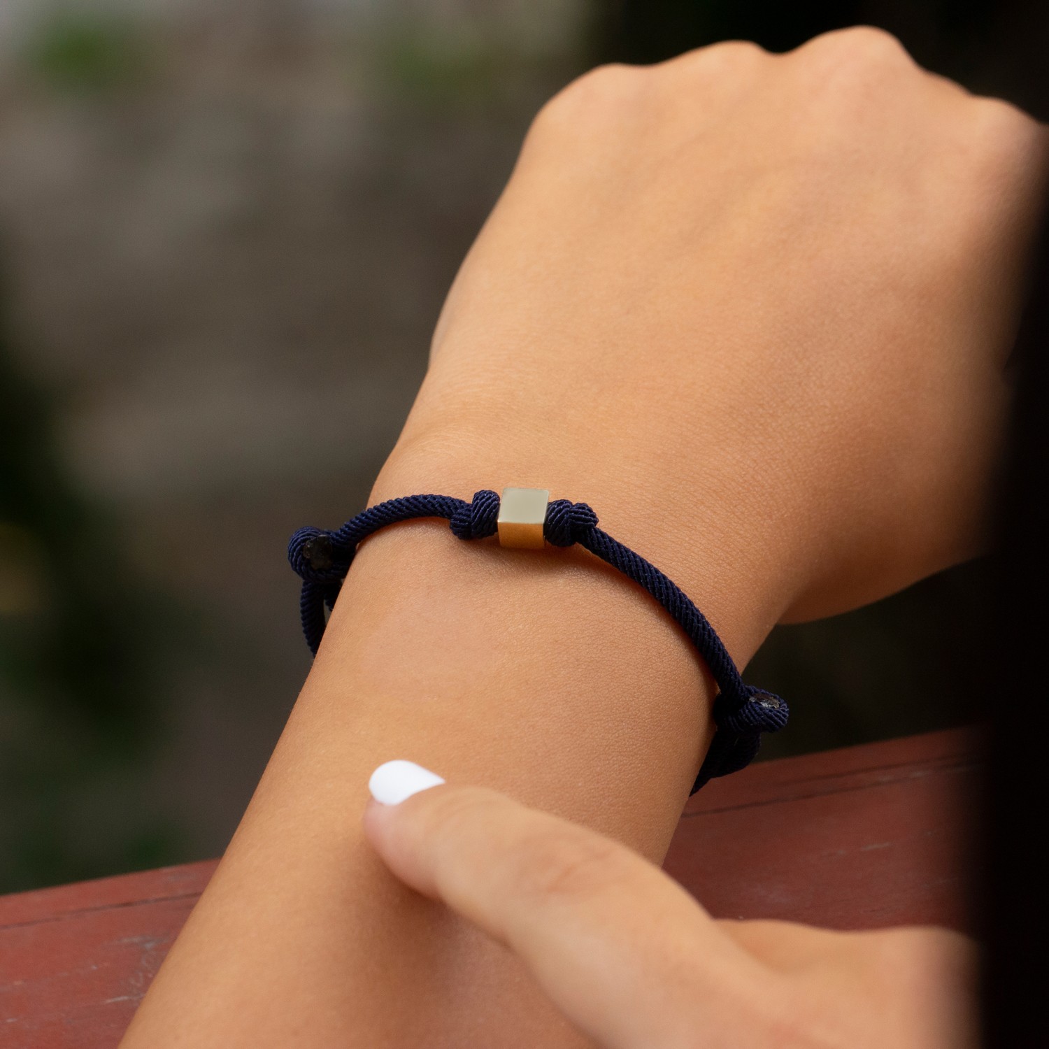 14 Carat Gold Navy Blue String Cube Bracelet