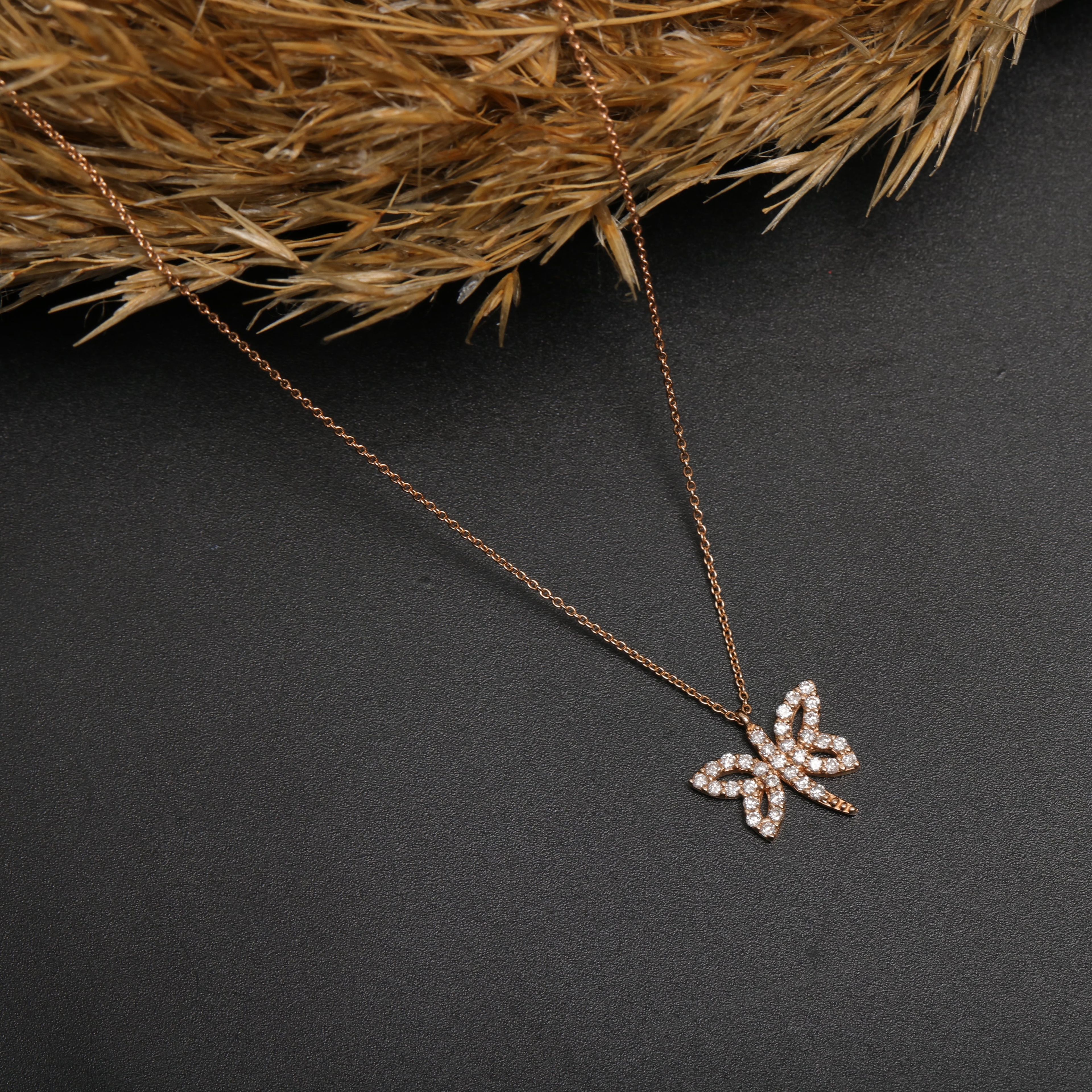 Gold Diamond Stone Butterfly Necklace