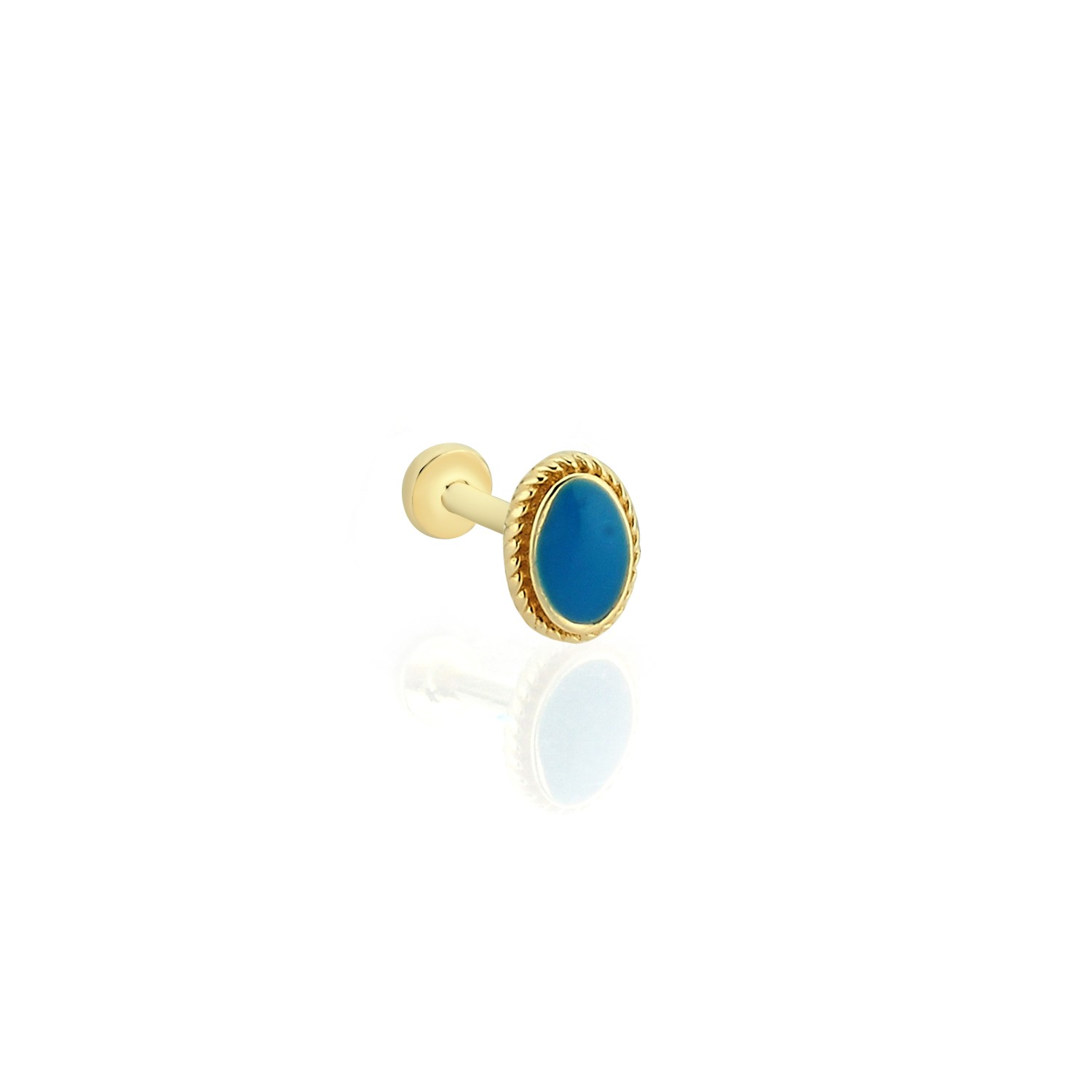 14 Carat Gold Oval Blue Enameled Piercing