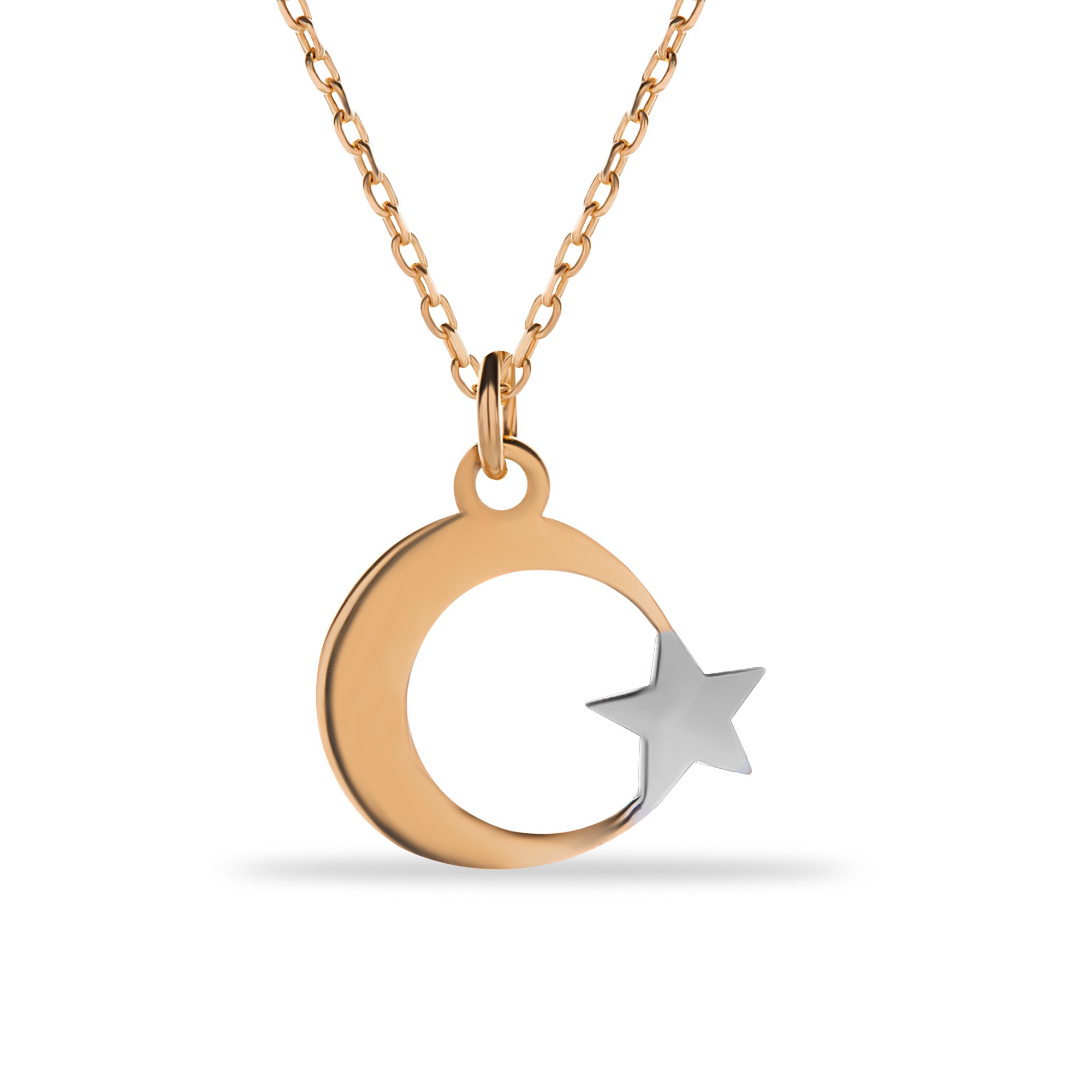 14 Carat Gold Crescent Star Necklace
