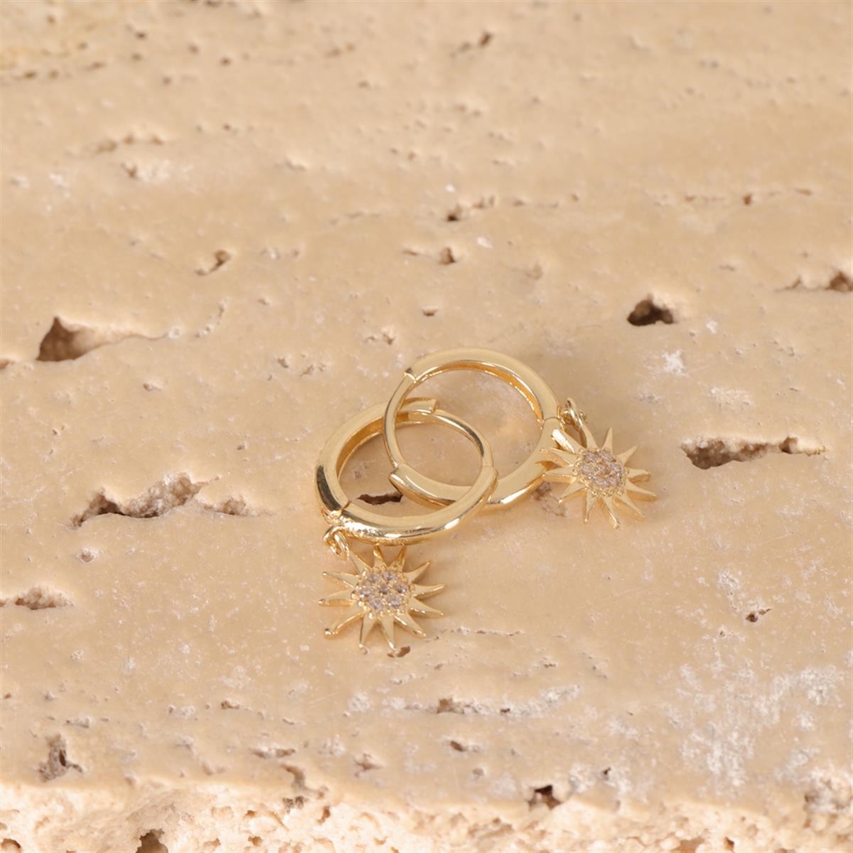 Gold Stone Sun Hoop Earrings