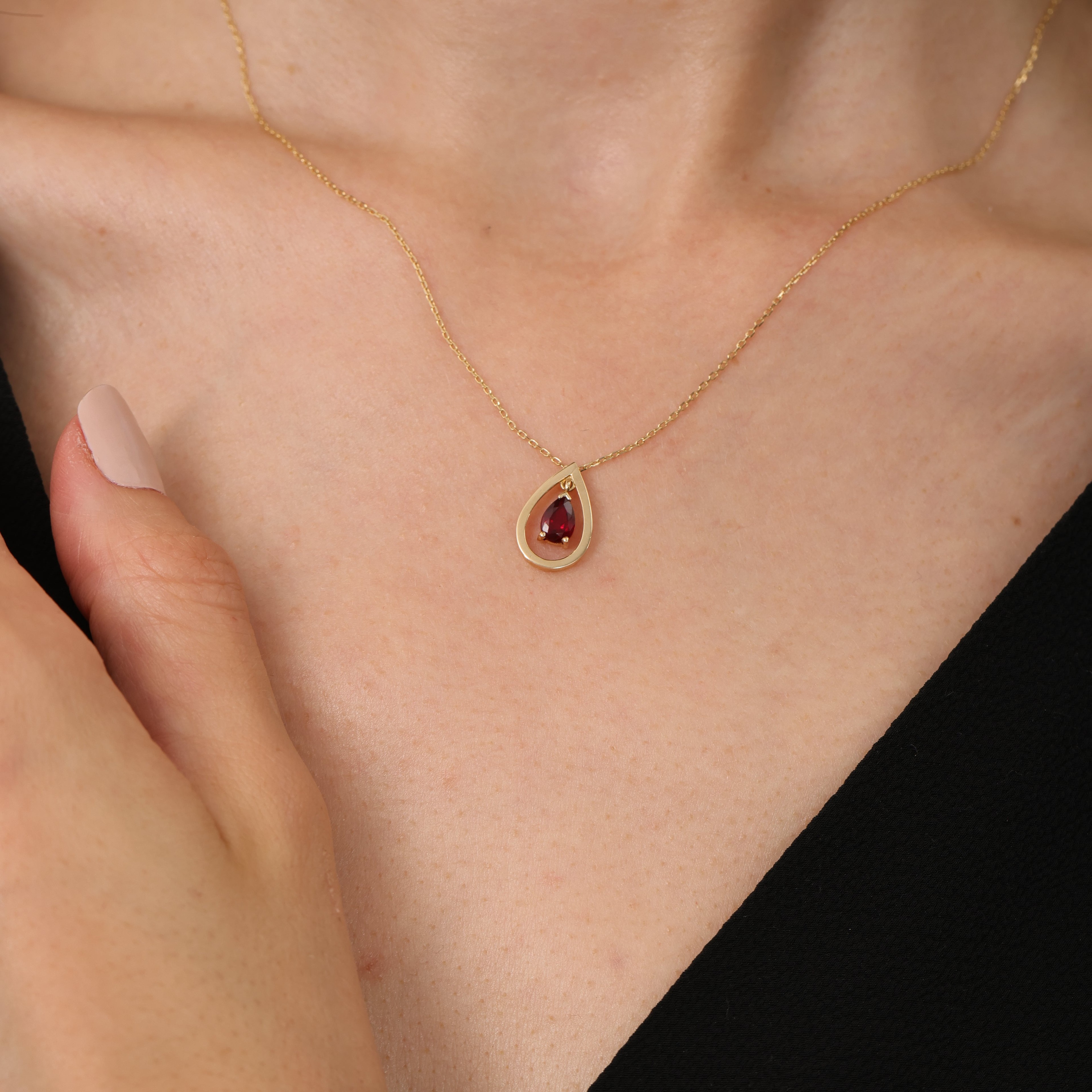 14 Carat Gold Drop Ruby Stone Necklace