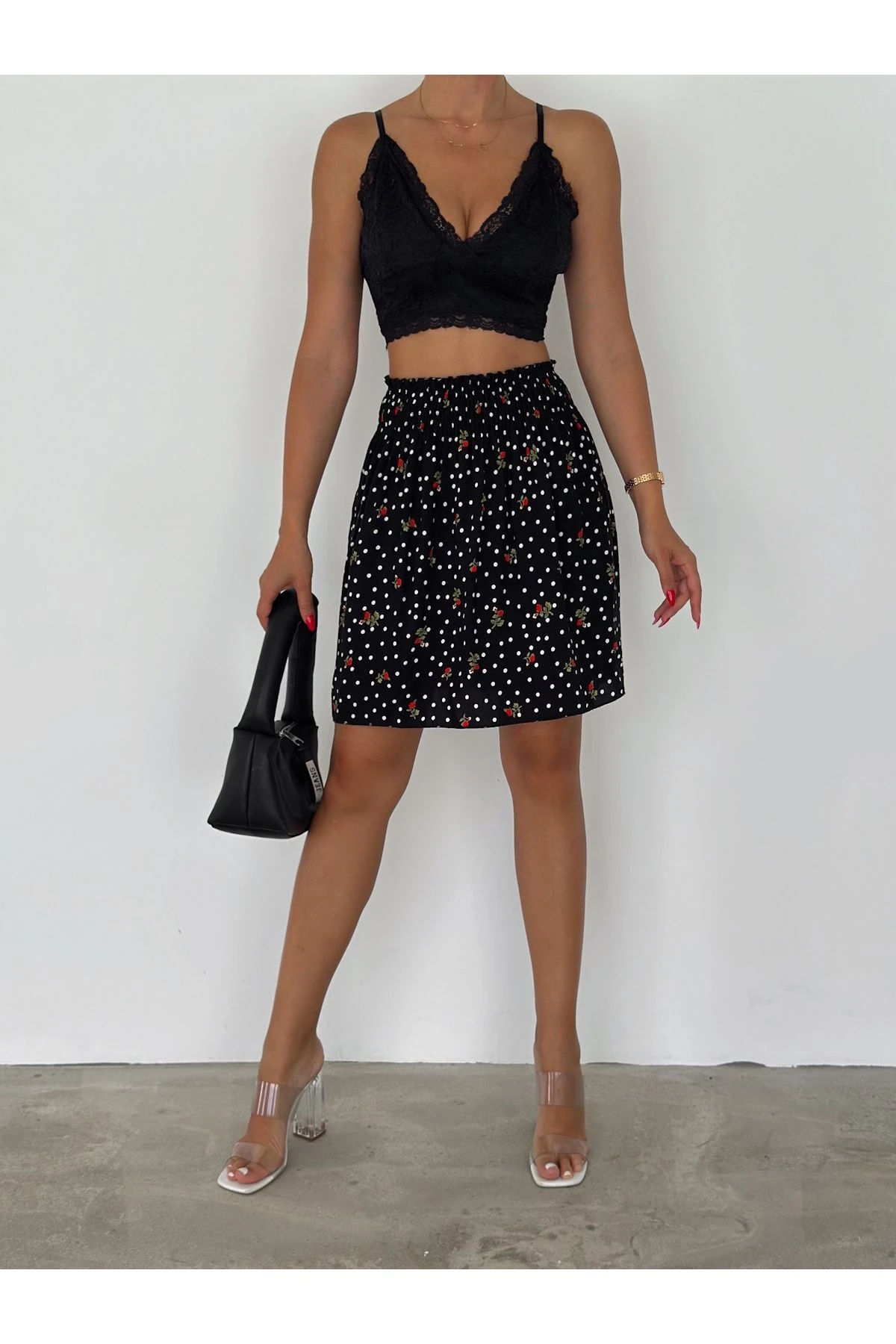 Kadın Çiçek Desenli Beli Gipeli Viskon Kumaş Standart Beden SMLXL Uyumlu Mini Etek