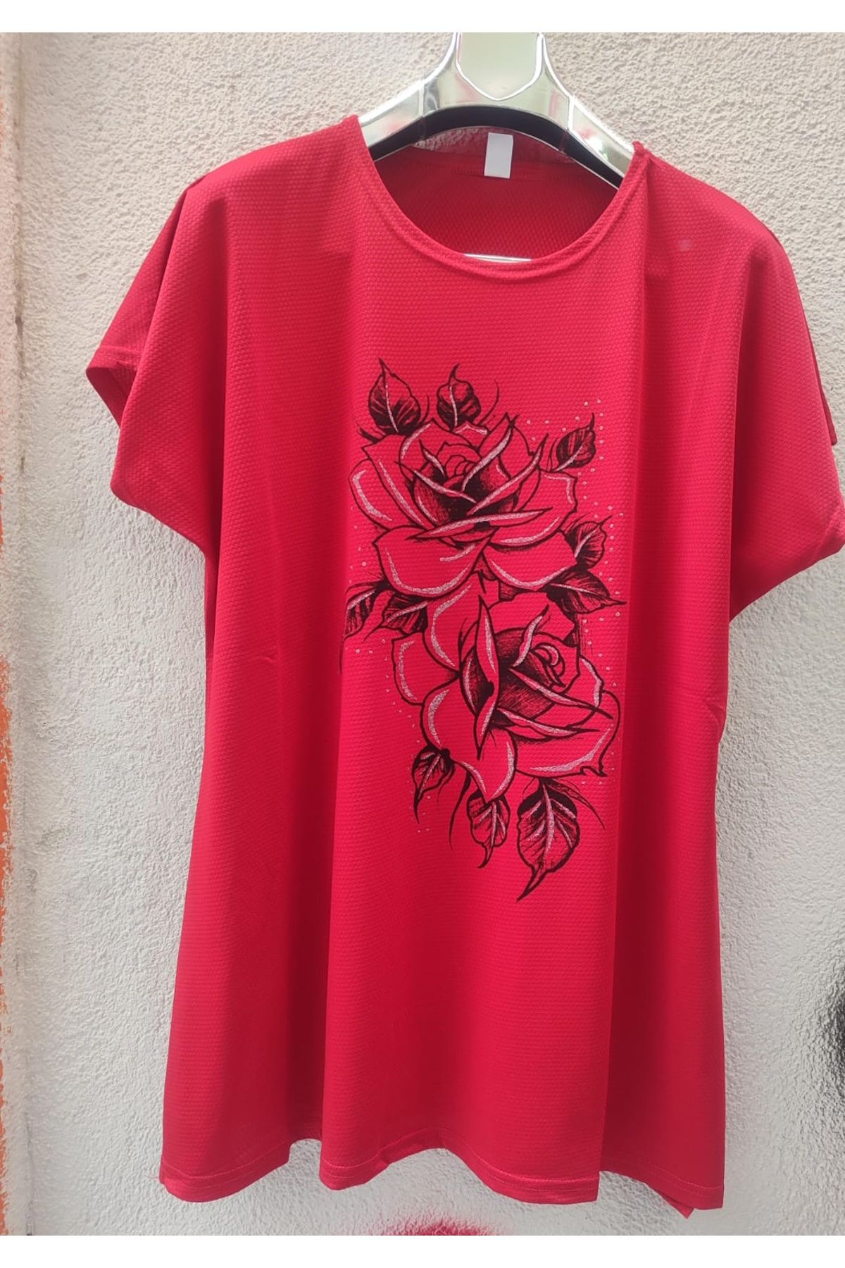 Kadın Bordo Renk Büyük Beden Yırtmaçlı Basic T-shirt