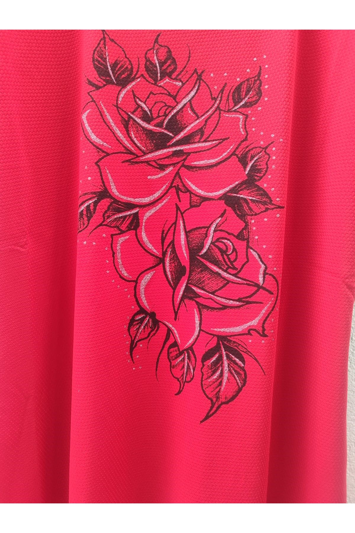 Kadın Bordo Renk Büyük Beden Yırtmaçlı Basic T-shirt