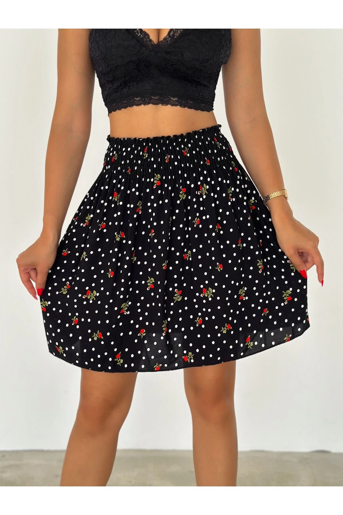 Kadın Çiçek Desenli Beli Gipeli Viskon Kumaş Standart Beden SMLXL Uyumlu Mini Etek