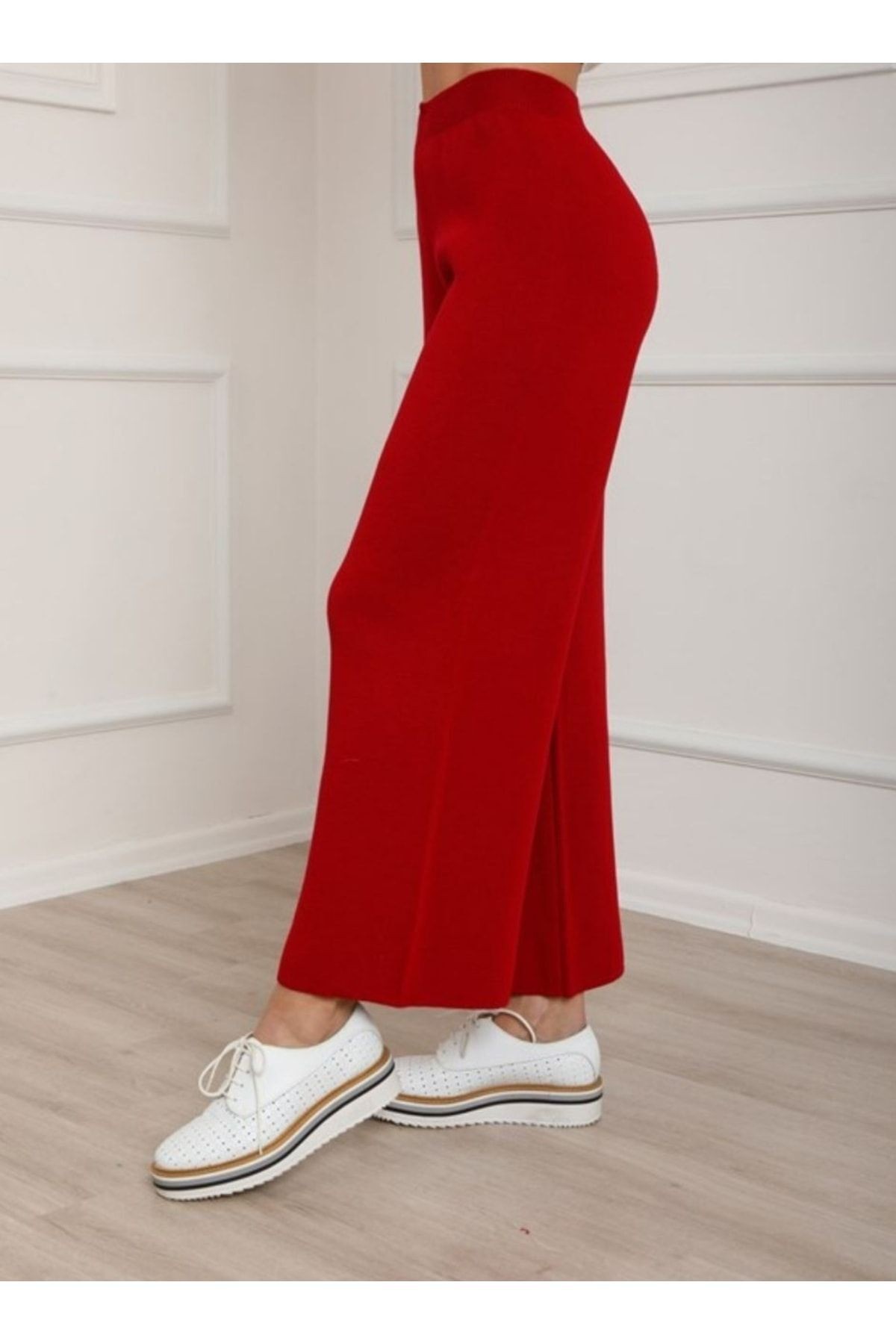 Kadın Kalın Kışlık Rahat Kalıp Bol Paça Comfort Beli Lastikli Triko Pantolon
