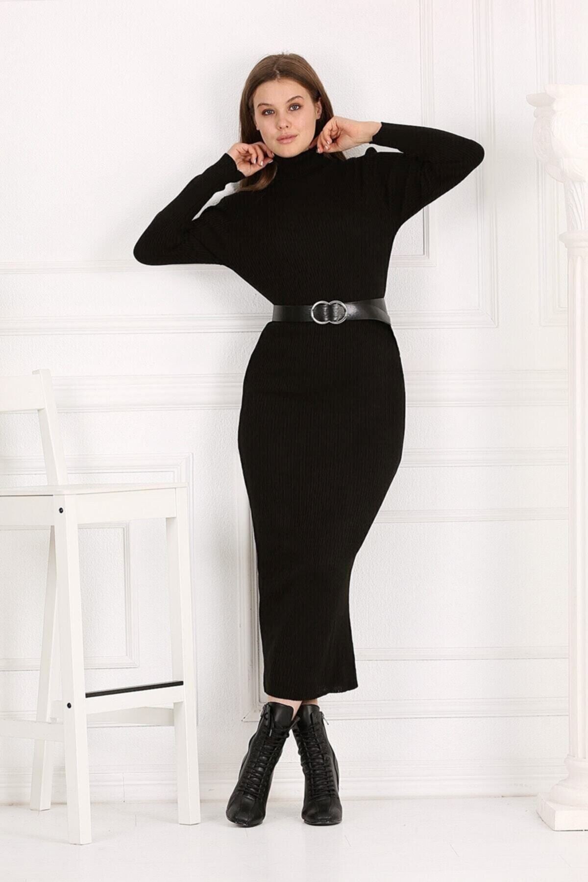 Kadın Yarım Balıkçı Yaka Kalem Model Tiriko Elbise Tesettür Uygundur Boy 135cm Kemersiz