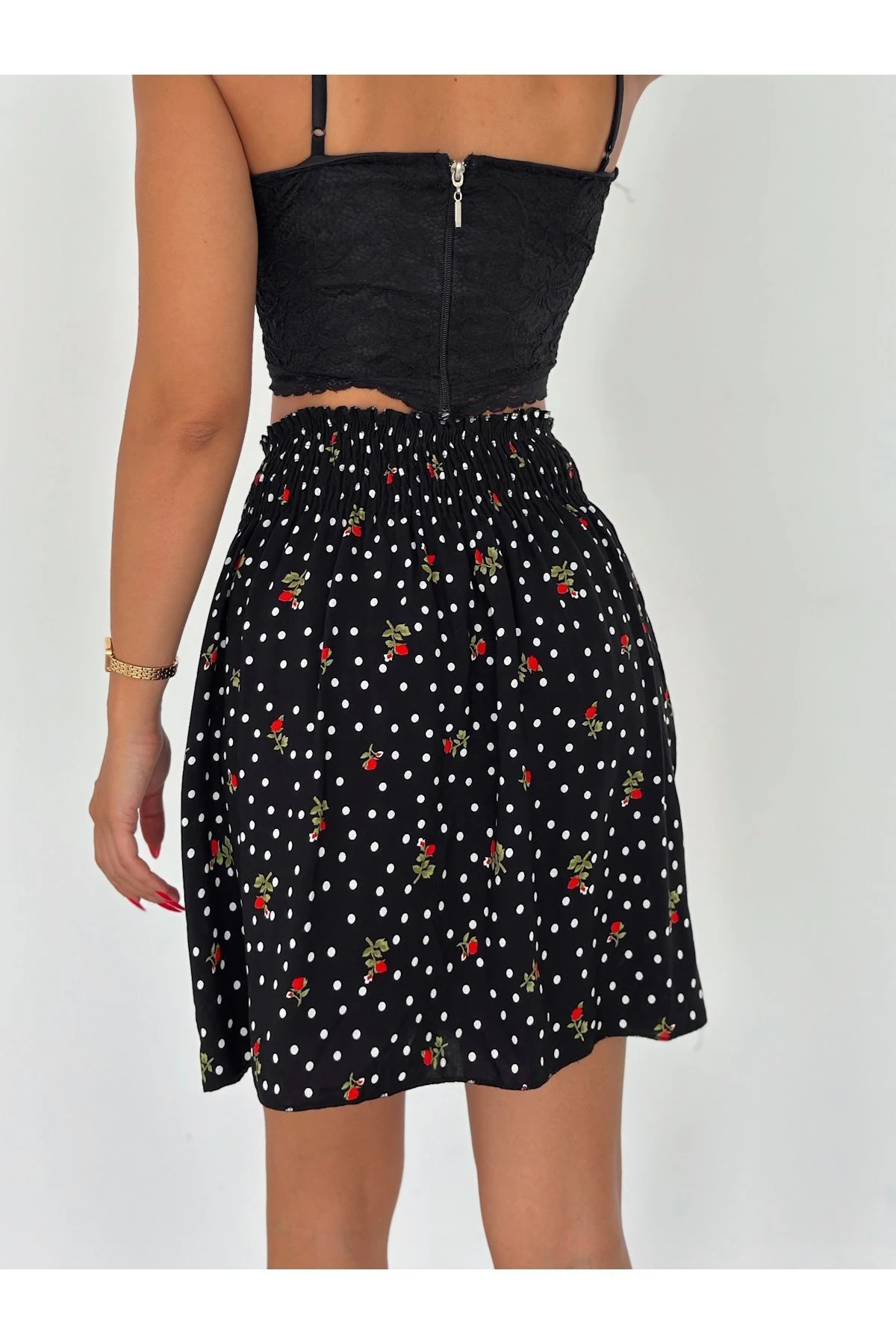 Kadın Çiçek Desenli Beli Gipeli Viskon Kumaş Standart Beden SMLXL Uyumlu Mini Etek
