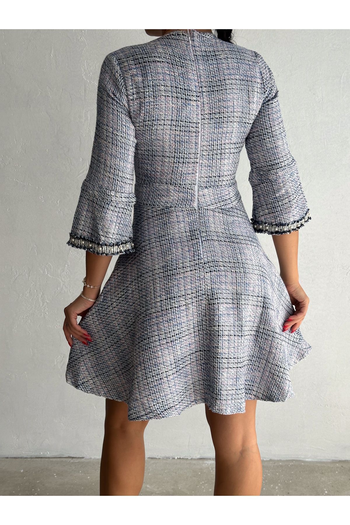 Kadın Astarlı Tüvit Kumaş Midi Boy Düğme Detaylı  Elbise