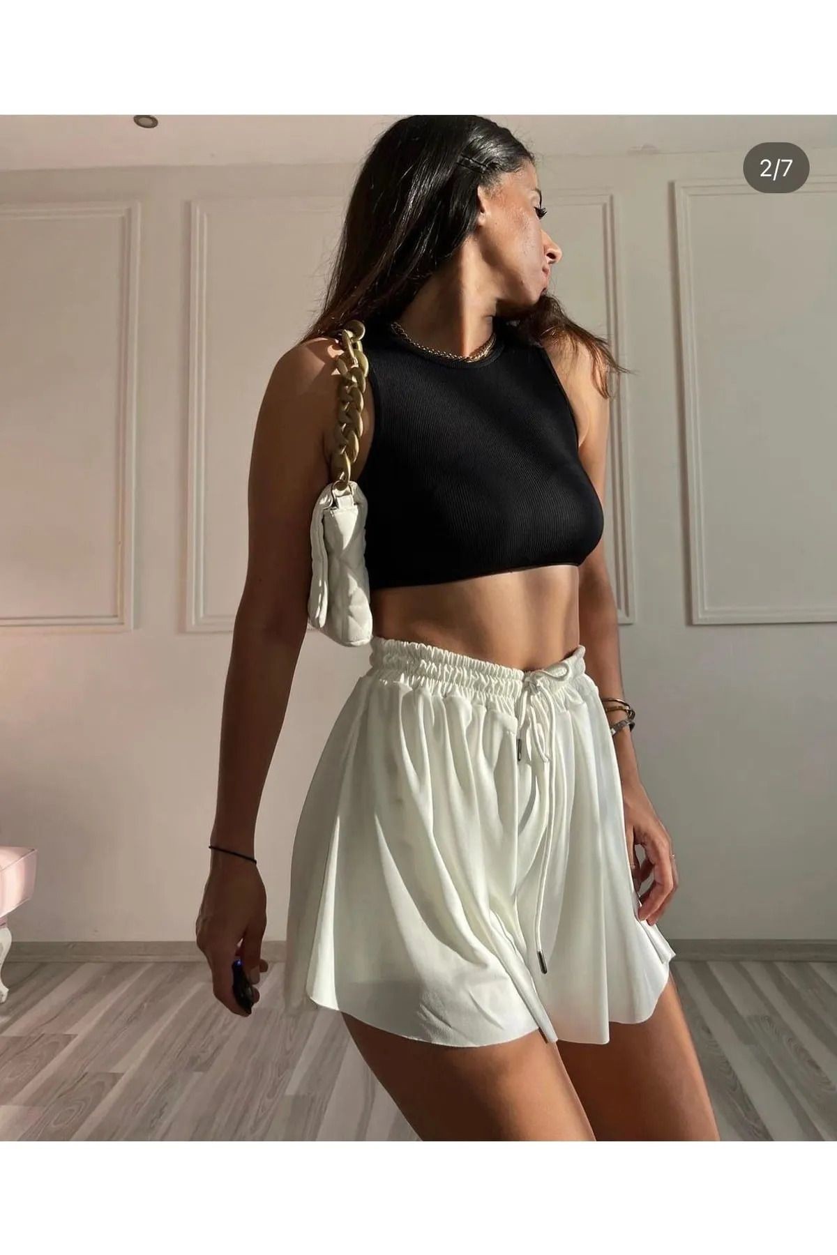Kadın Siyah Bol Kesim Içi Taytlı Spor Şort Etek Siyah