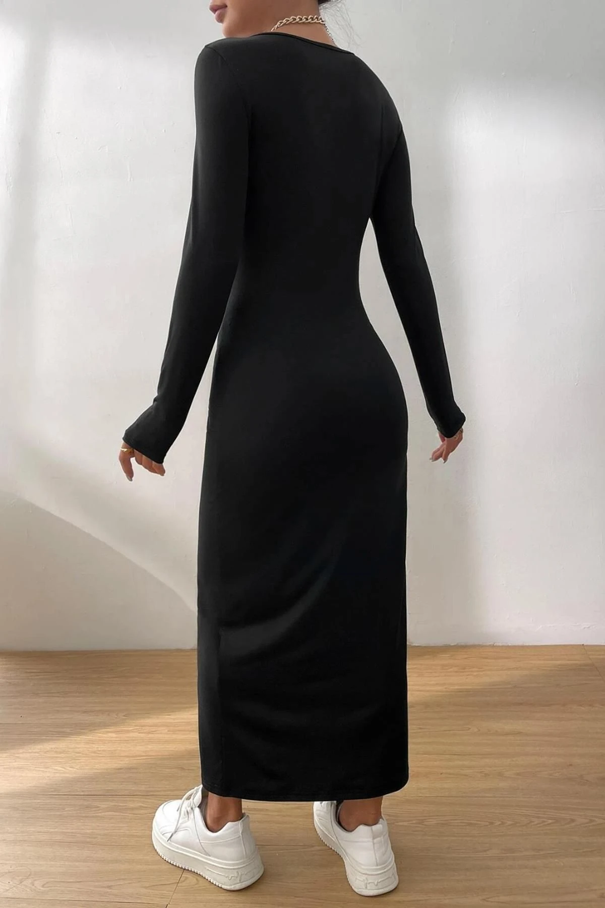 Kadın Bisiklet Yaka Kalem Model Kaşkorse Kumaş Elbise Tesettür Uygundur Boy 135cm