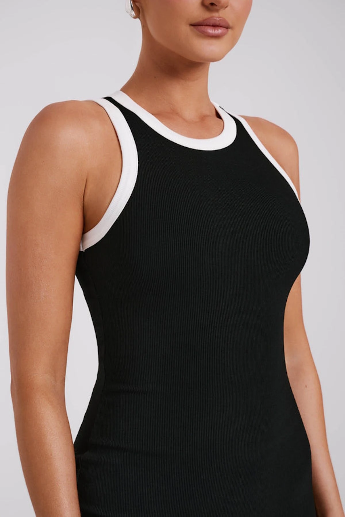 Kadın Bisiklet Yaka Kaşkorse Kumaş Mini Siyah Elbise Boy 90 CM