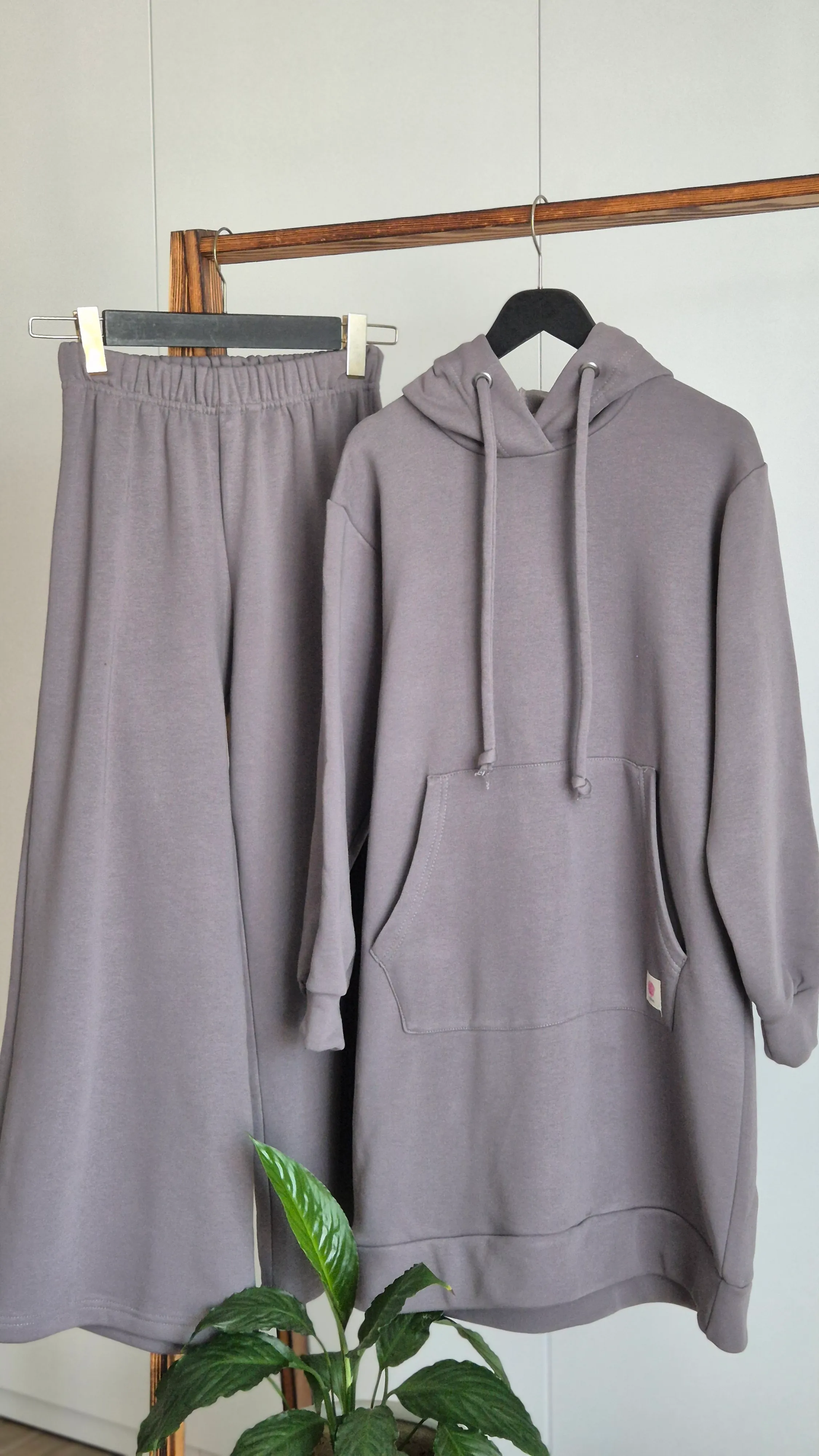 Gri Kapişonlu Tunik Pantolon Takım